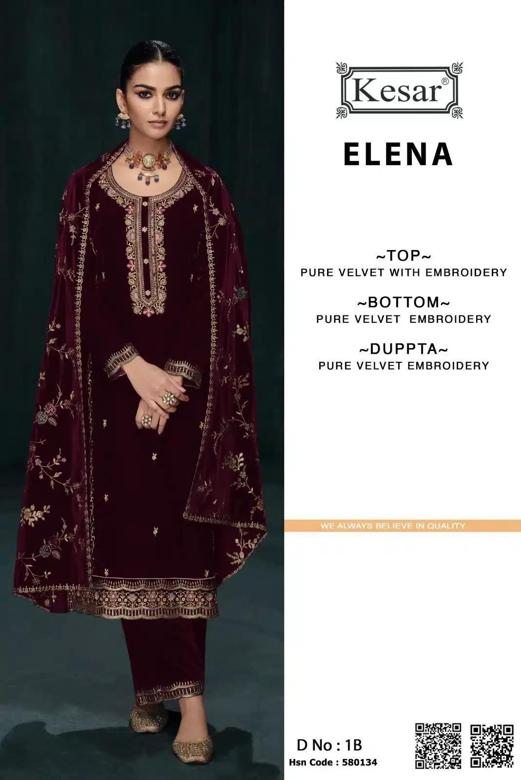 Kesar elena velvet ladies suits