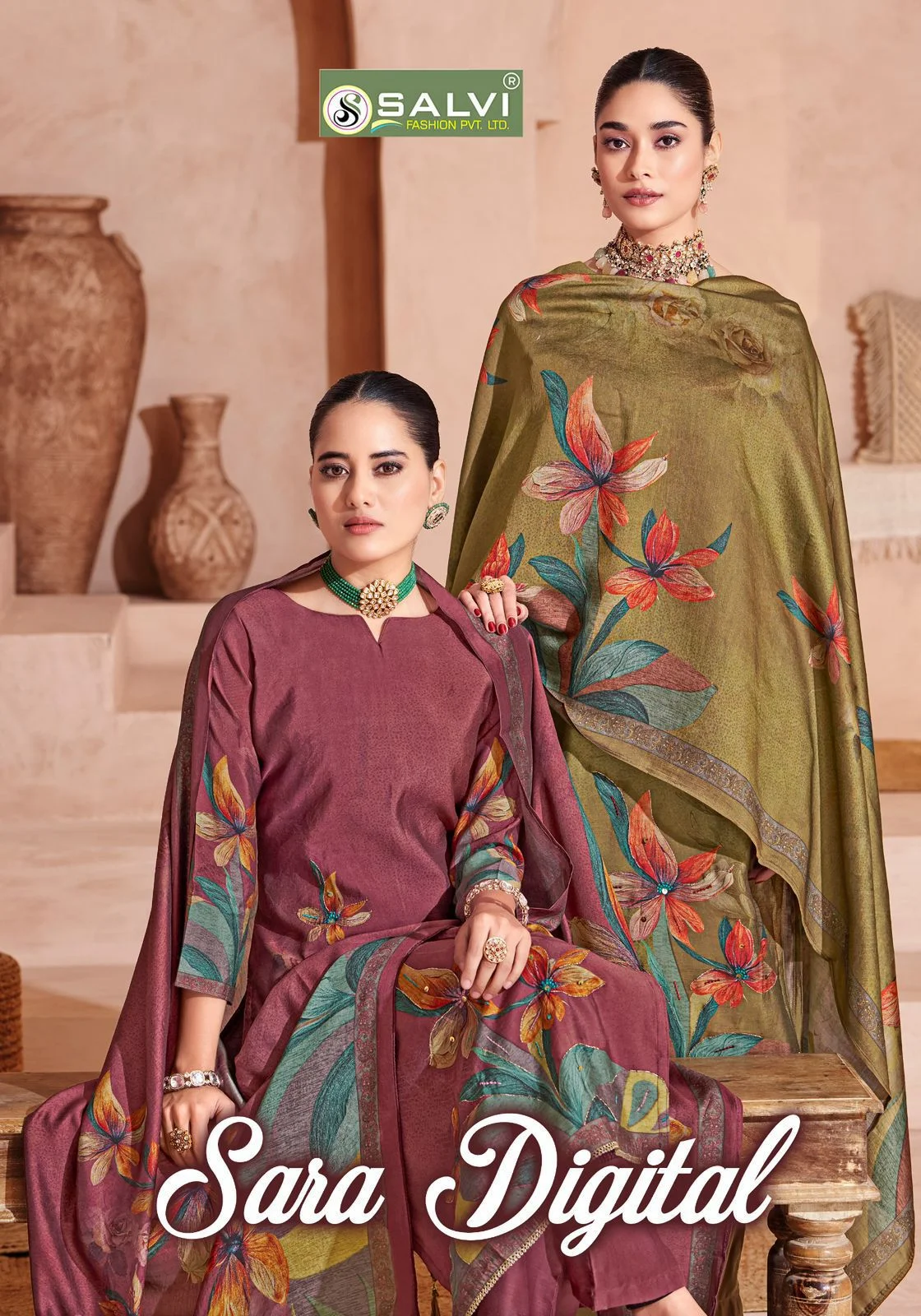 Salvi sara digital ladies digital print suit