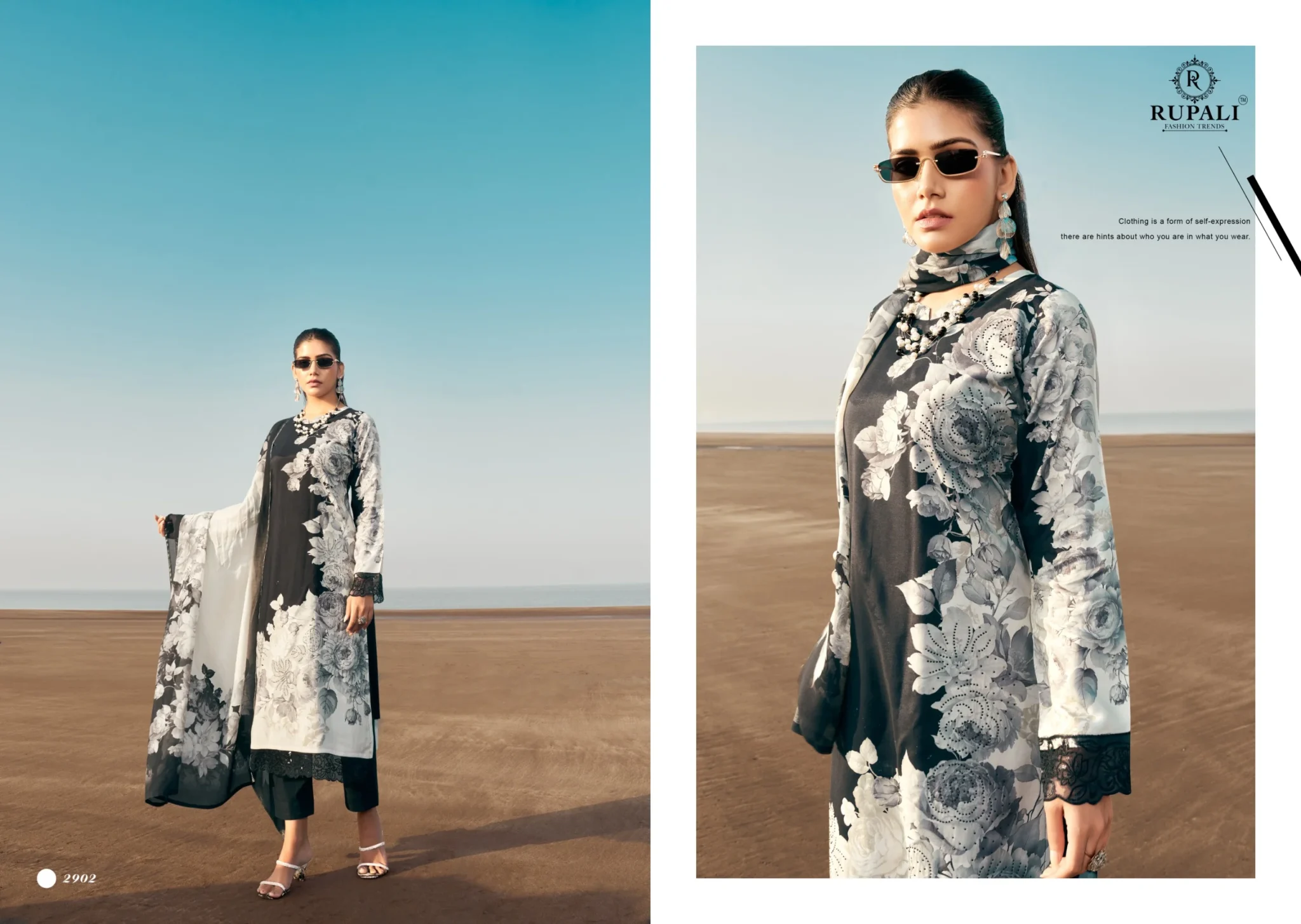 Rupali white ocean muslin ladies suits
