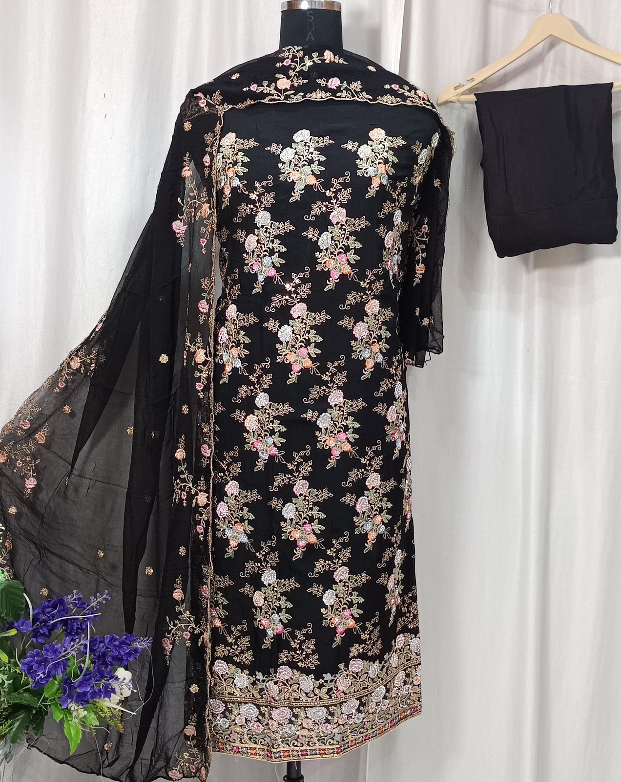 Embroidered Pure Organza Suit