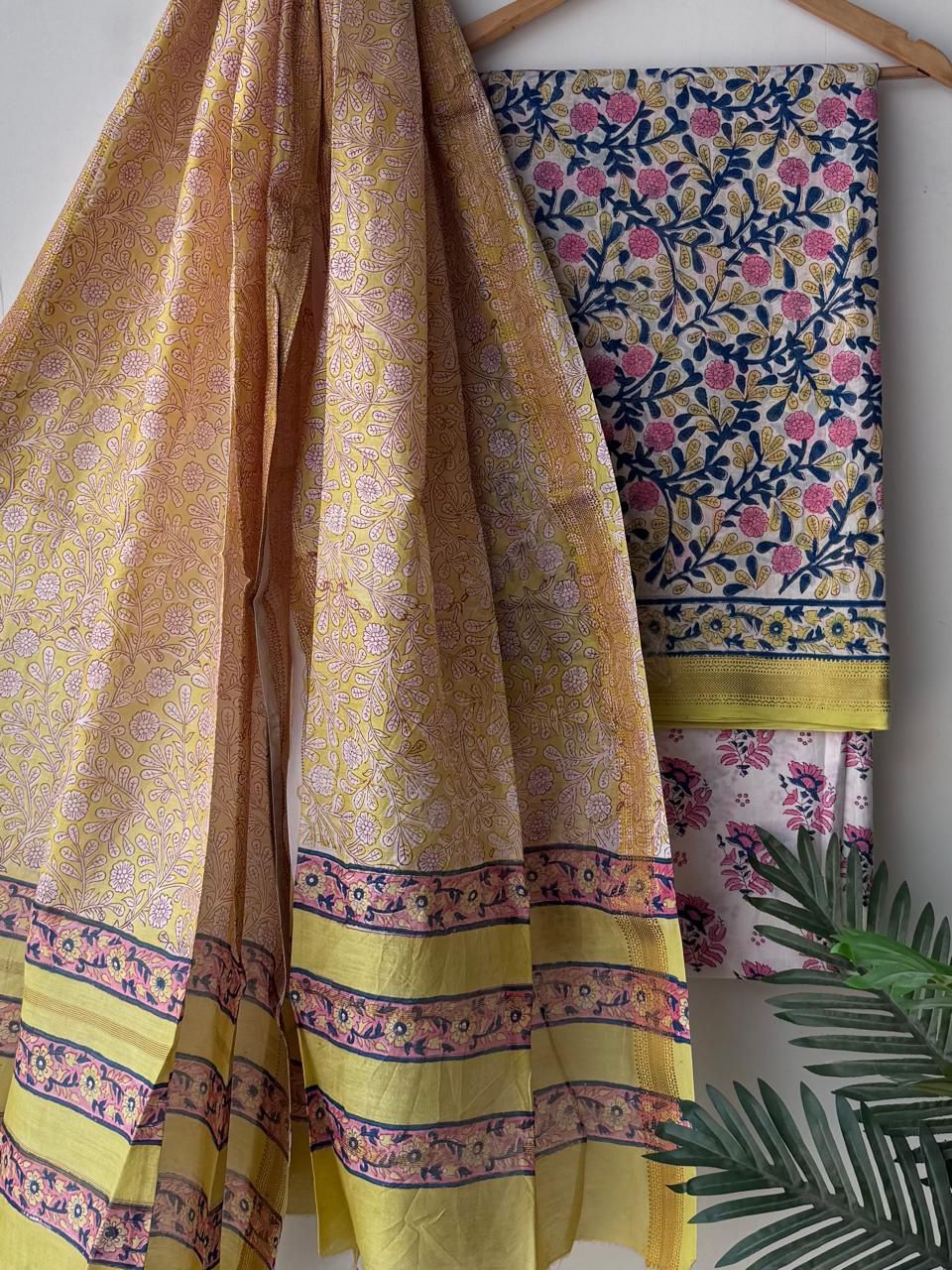 Maheshwari Silk Hand Block Printed Suit