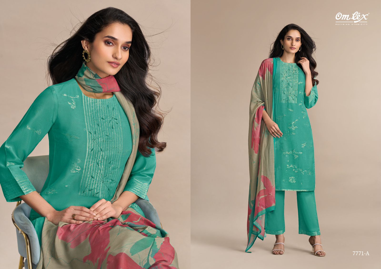 Omtex Jhilmil – Handworked Linen Jacquard Suit Set