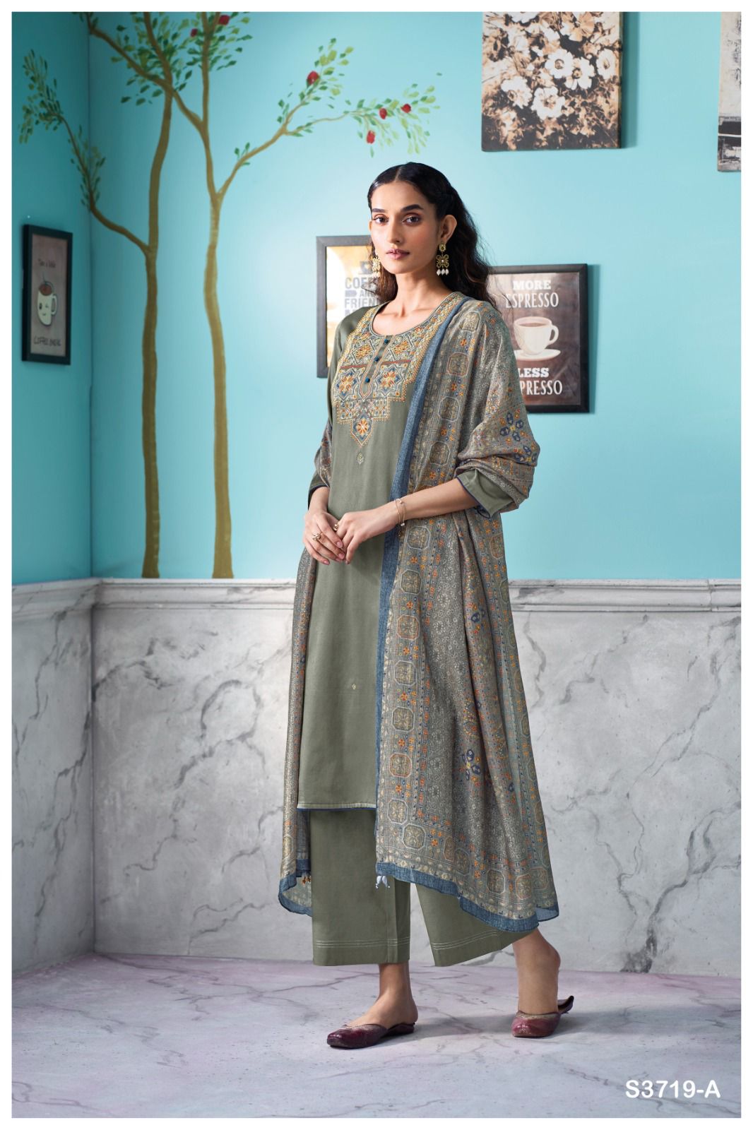 Ganga Myrixa 3719 – Premium Cotton Satin Embroidered Suit