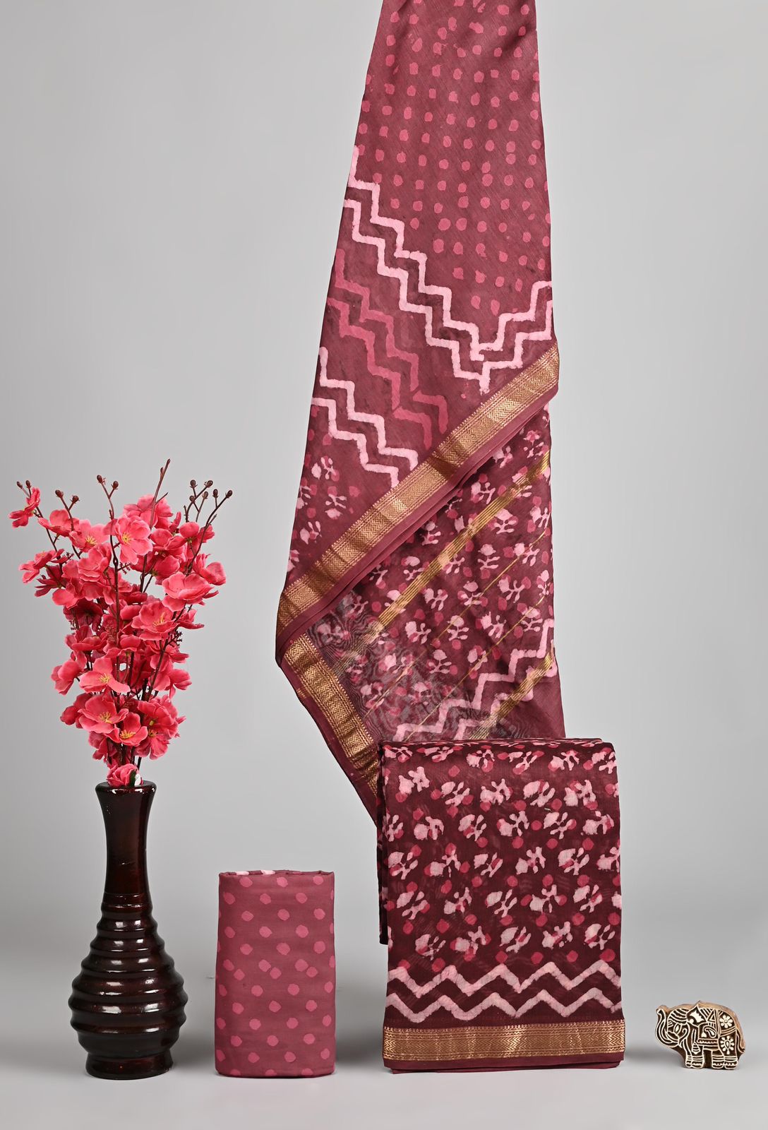 Exclusive Hand Block Printed Maheshwari Silk Suit