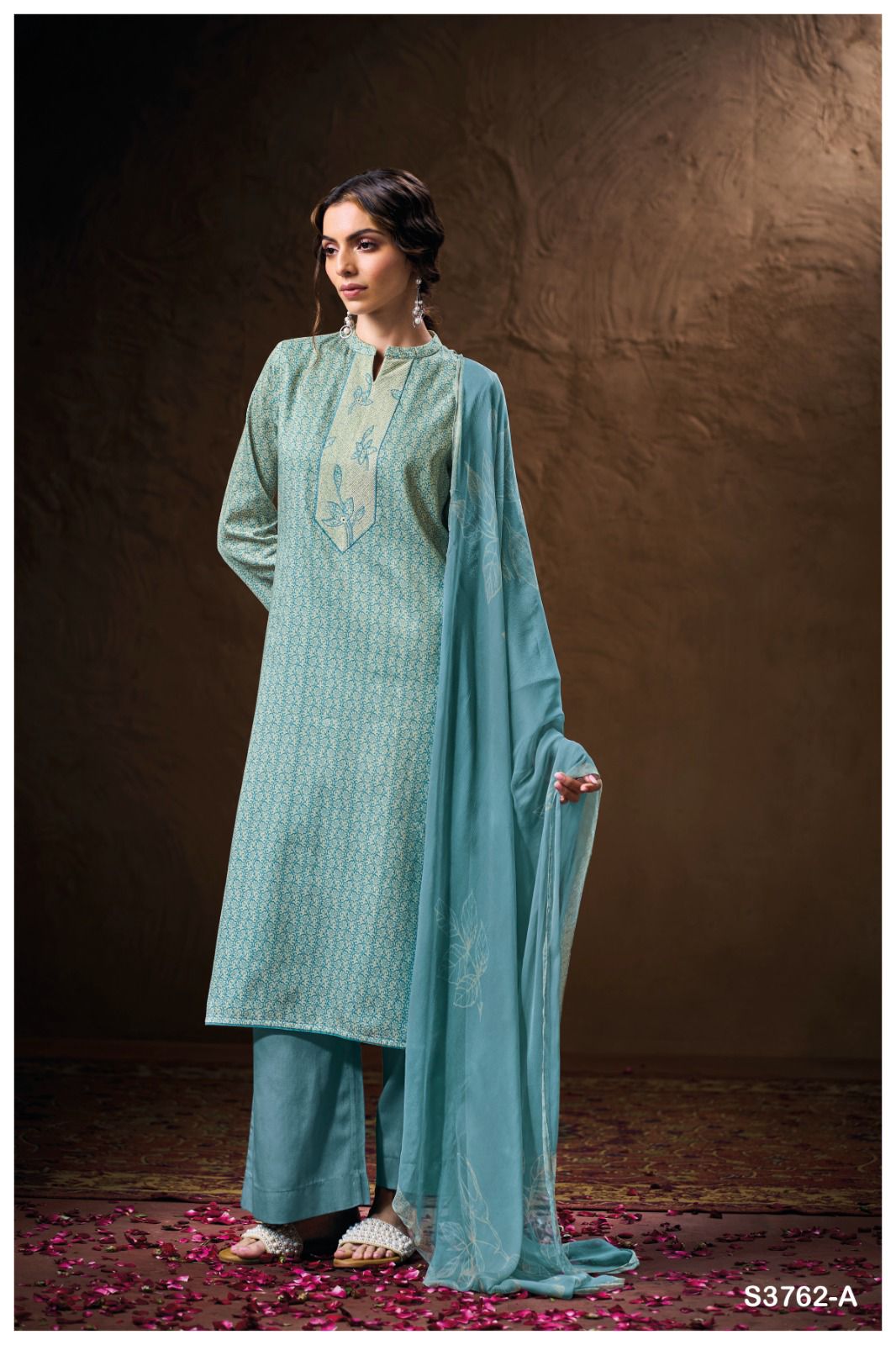 Ganga Zeynep 3762 – Cotton Satin Embroidered Suit