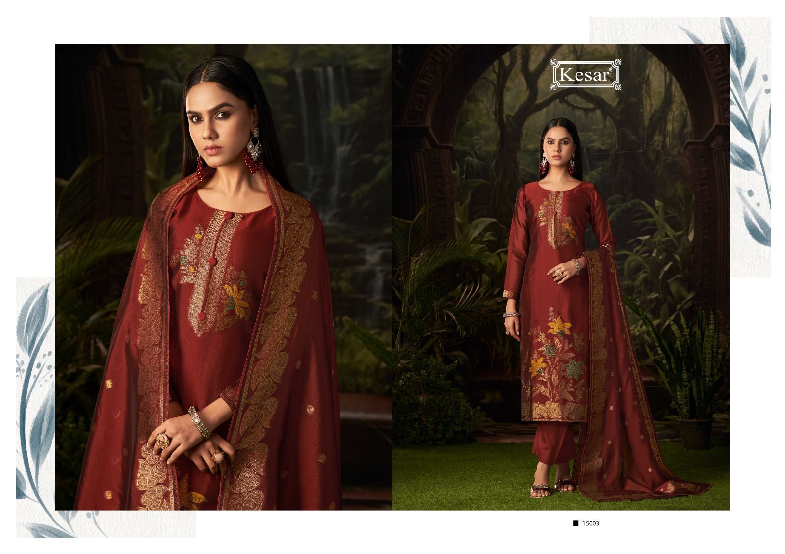 Kesar – Griva | Pure Silk Meena Jacquard Suit