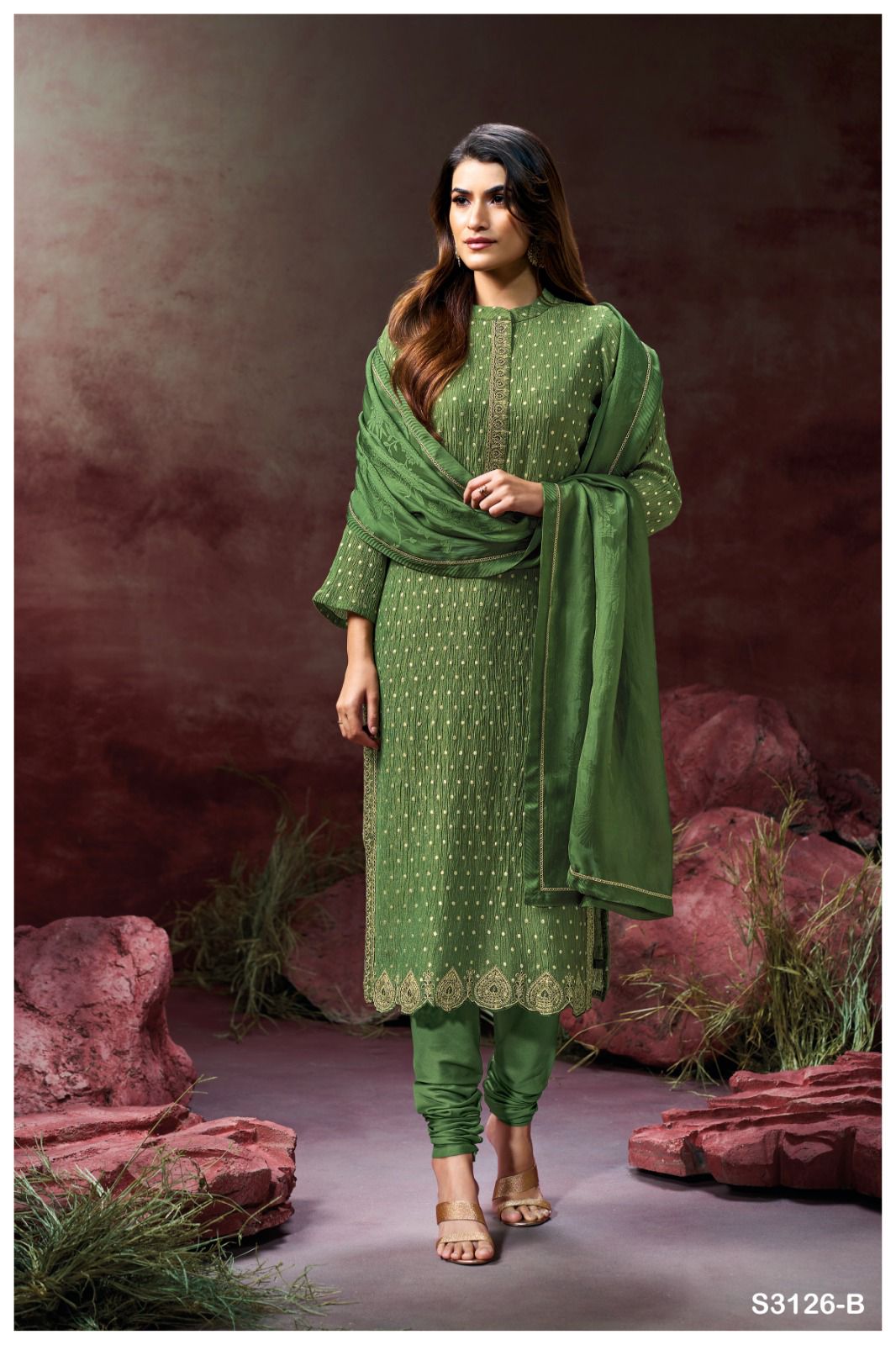 Ganga Sria 3126 Premium Wrinkle Tissue Jacquard Suit