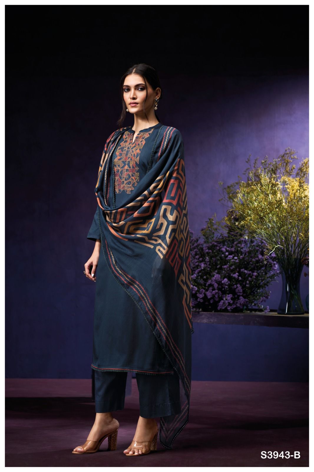 Ganga Oviana 3943 – Elegant Cotton Satin Suit Set