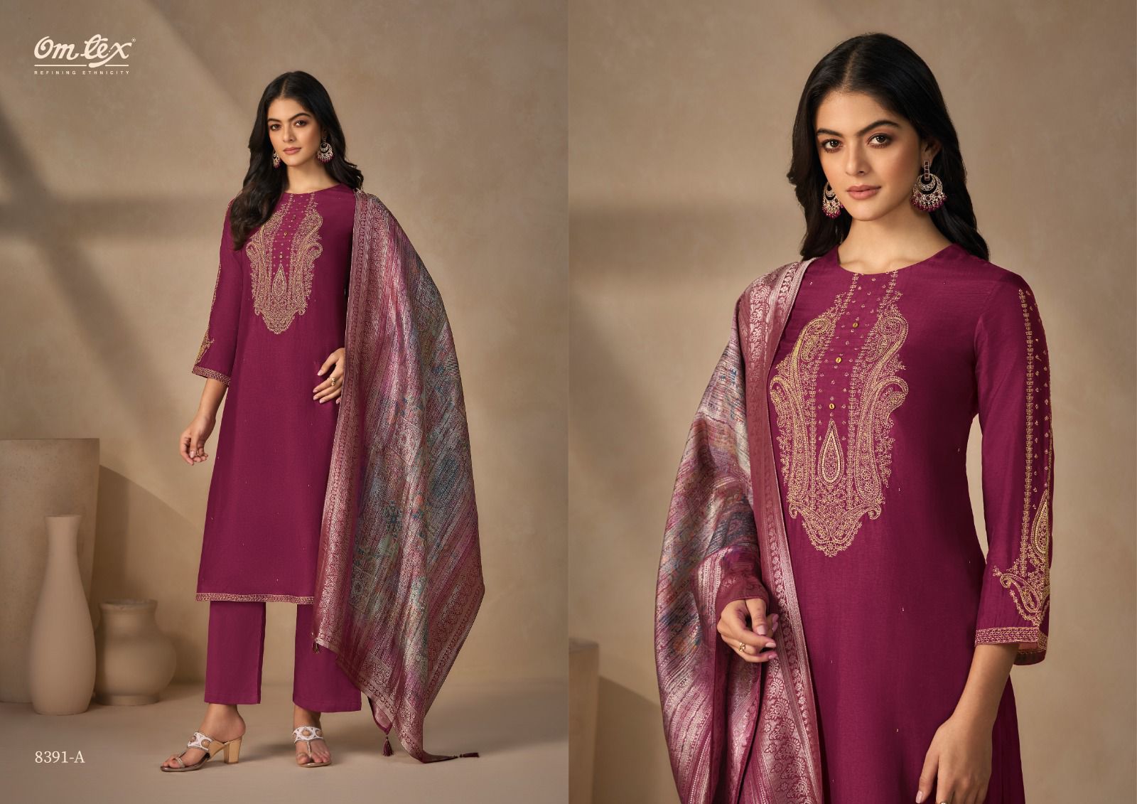 Omtex – Tritika | Rubina Silk Suit Set with Embroidery