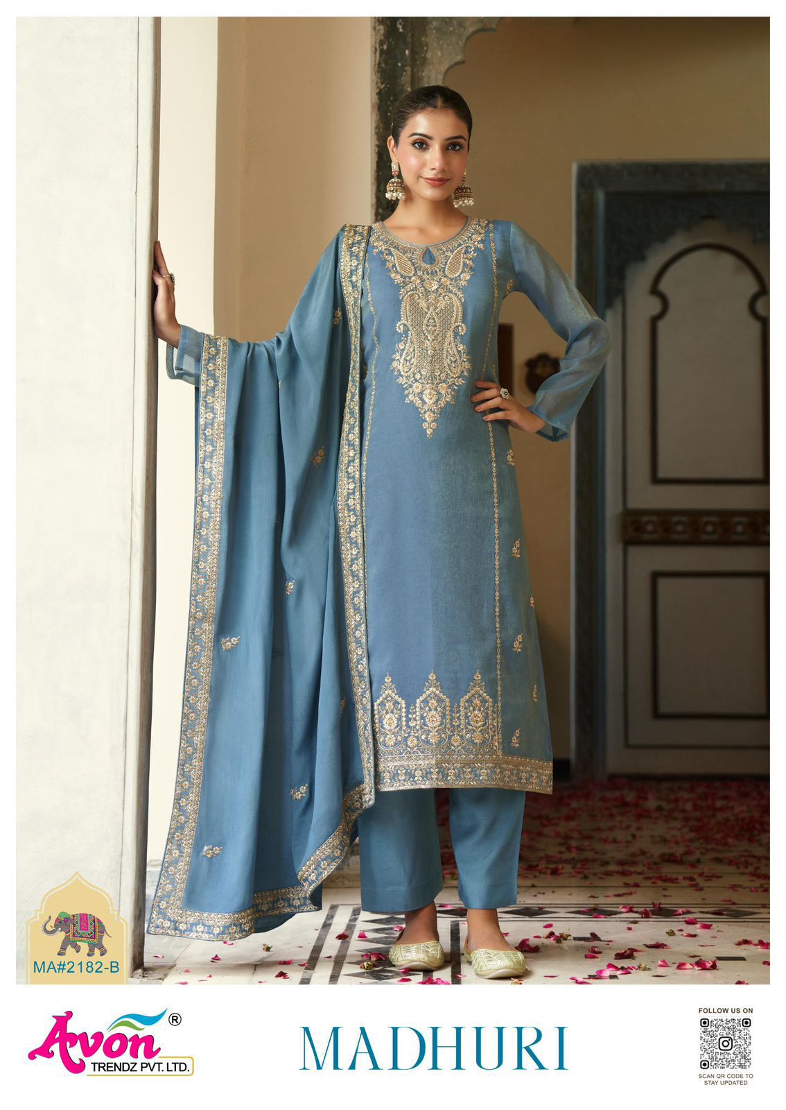 Avon Madhuri - Simmer Silk Crush with Elegant Embroidery