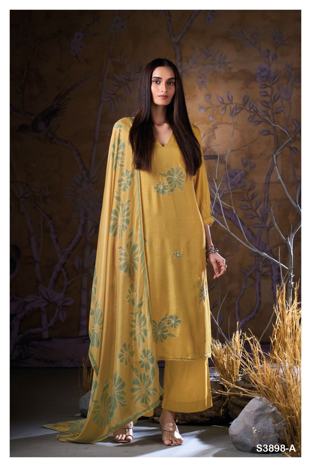 Ganga Sivah 3898 | Pure Bemberg Silk Embroidered Suit