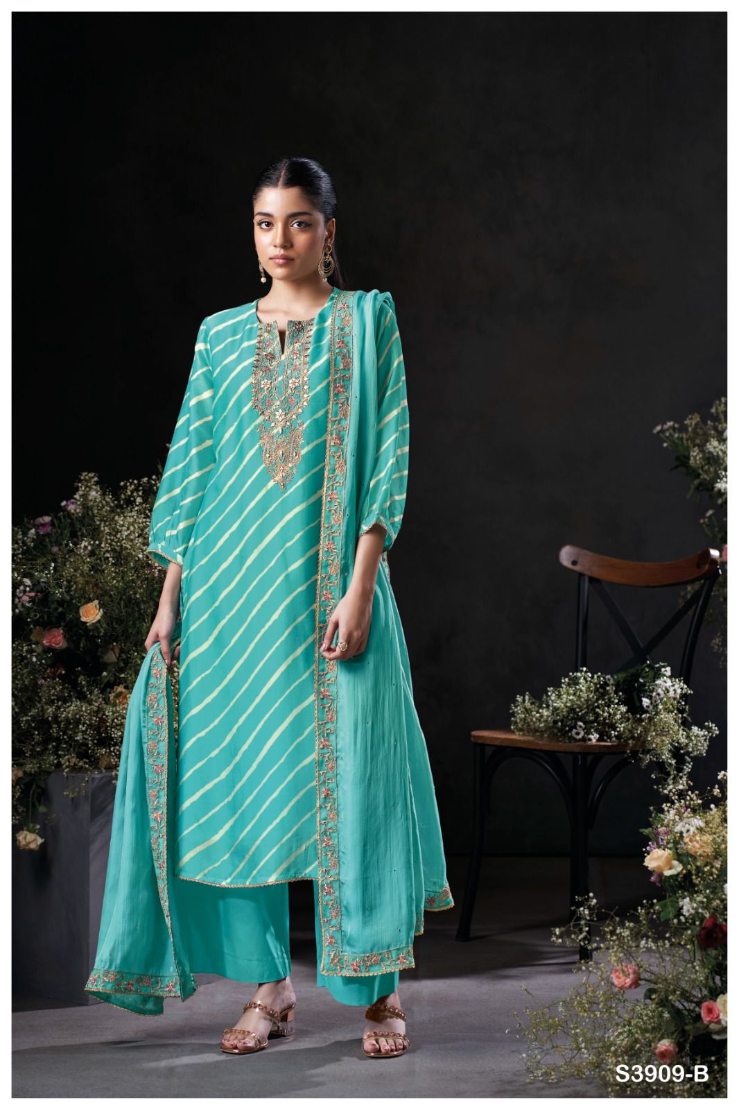 Ganga Perlina 3909 | Premium Pure Bemberg Silk Satin Printed