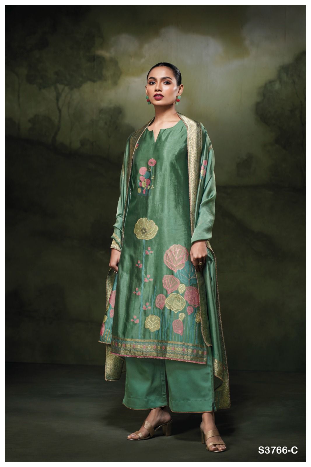 Ganga Ponds 3766 | Pure Viscose with Hand Embroidery