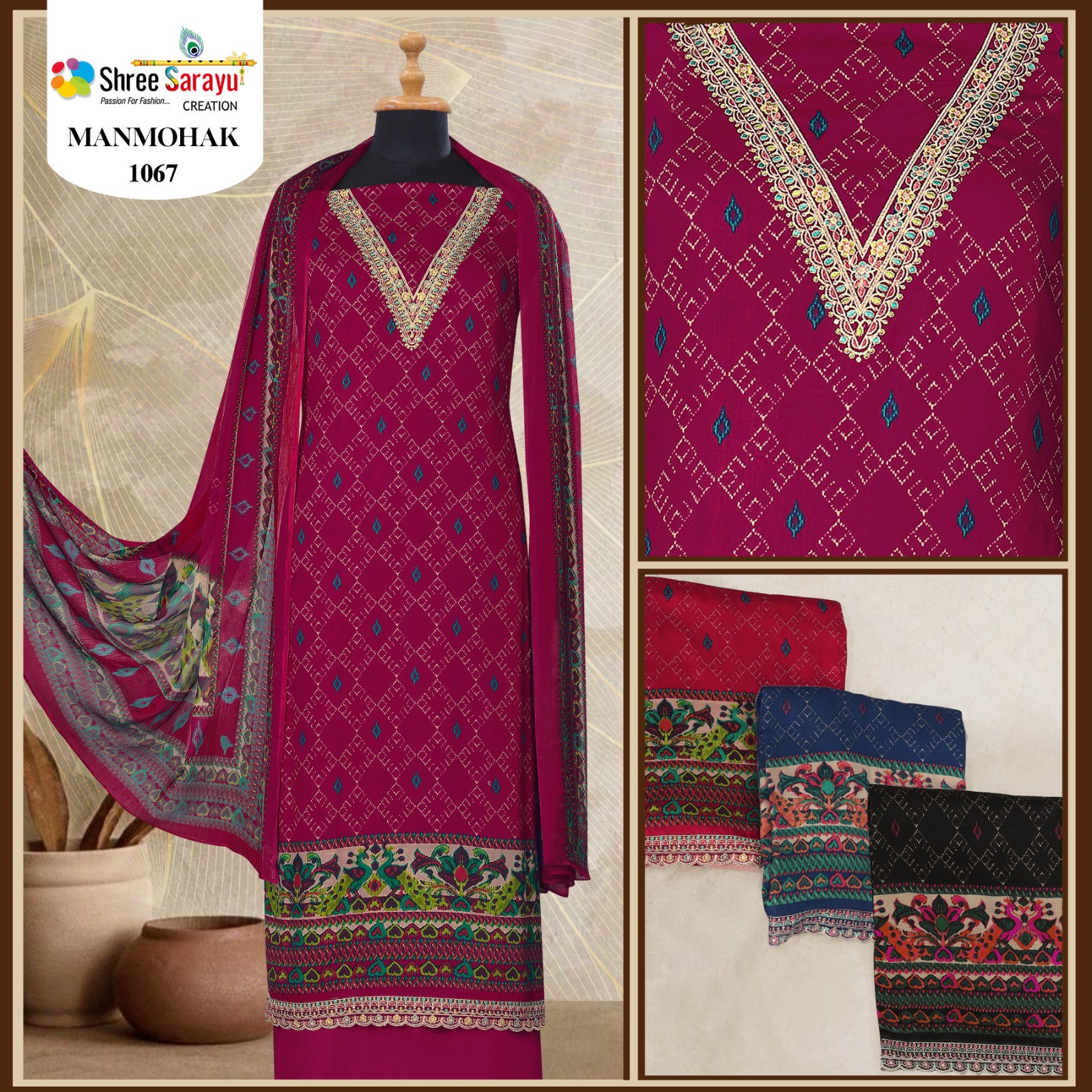 Rakhi Manmohak D.No. 1067 – Glace Cotton with Digital Print