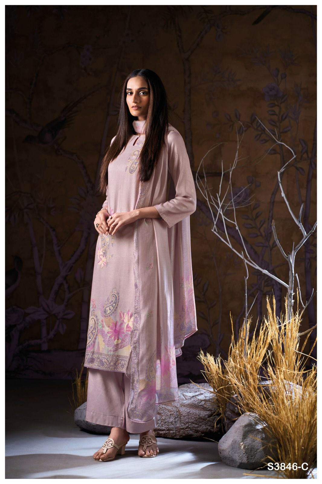 Ganga Ivriel 3846 – Premium Pure Wool Pashmina Suit
