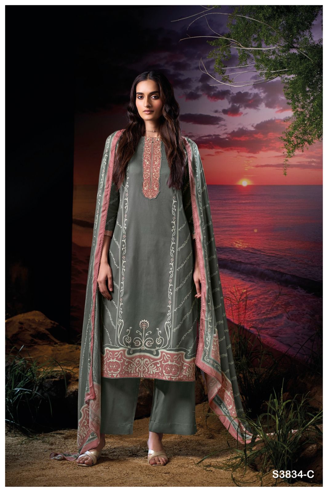 Ganga Lyanna 3834 – Premium Corduroy Printed Suit