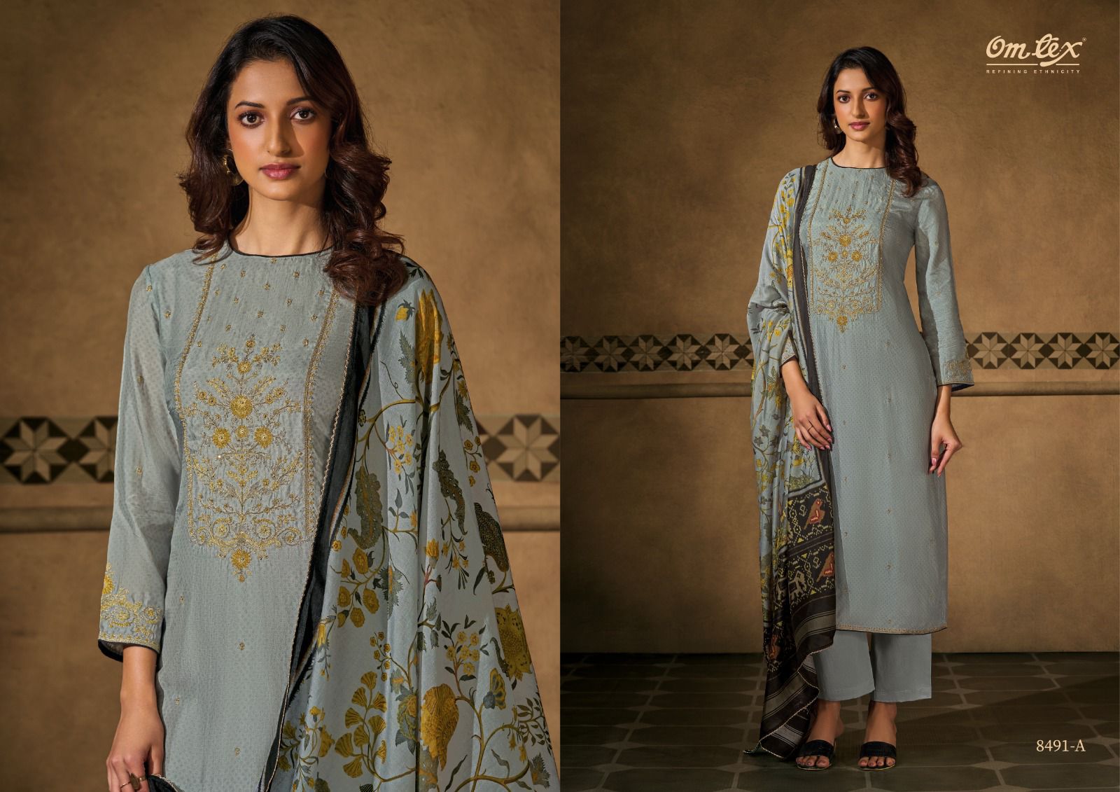 Omtex Mia – Artful Elegance in Rubina & Pine Silk"