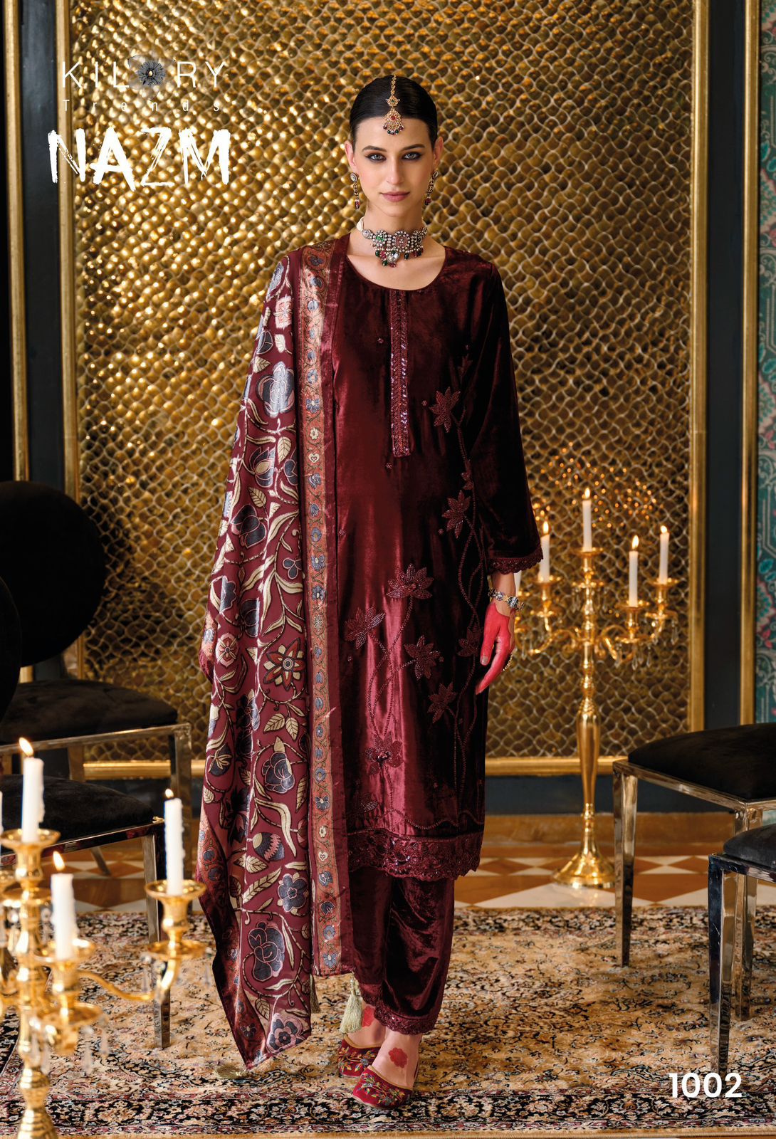 Kilory Trends NAZM Velvet Ensemble – Bead Embroidered