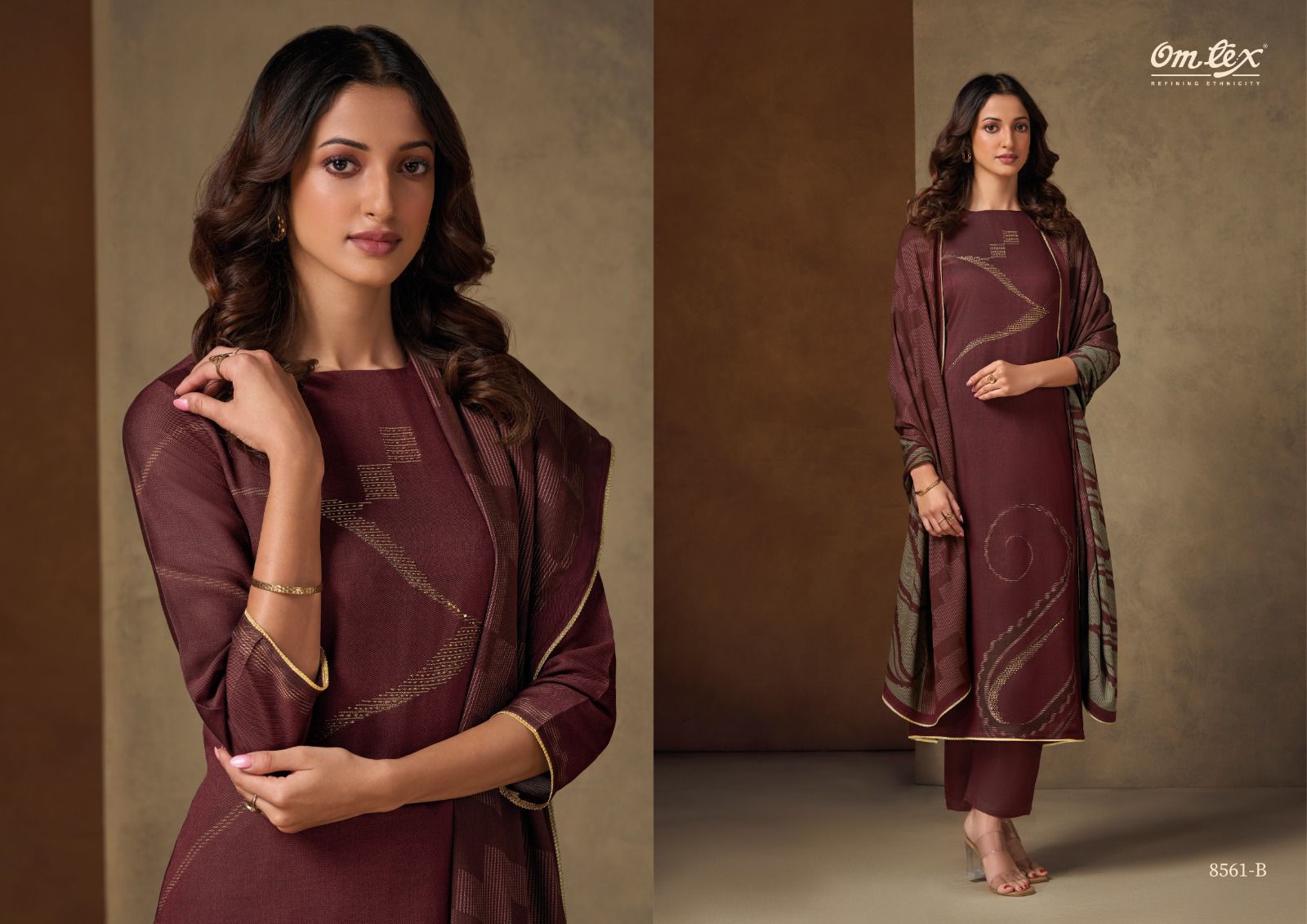 Omtex Ishira – Kashmere Black Twill Digital Printed Suit