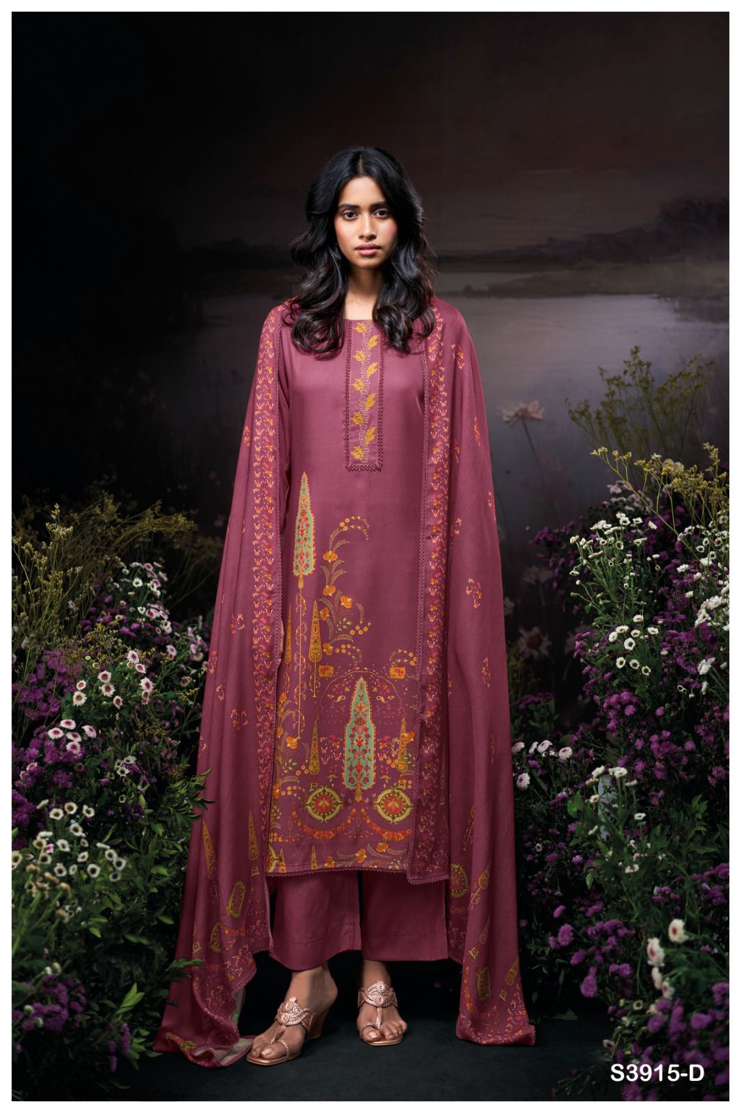 Ganga Fayruzie 3915 – Pure Wool Pashmina Printed Suit