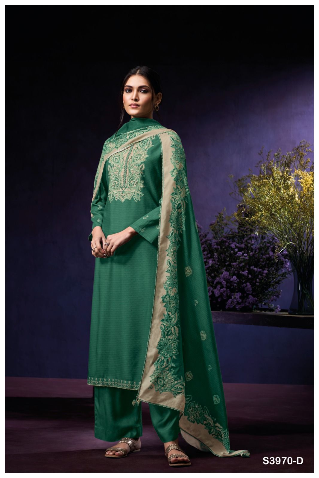 Ganga Syara 3970 – Premium Pure Wool Pashmina Suit
