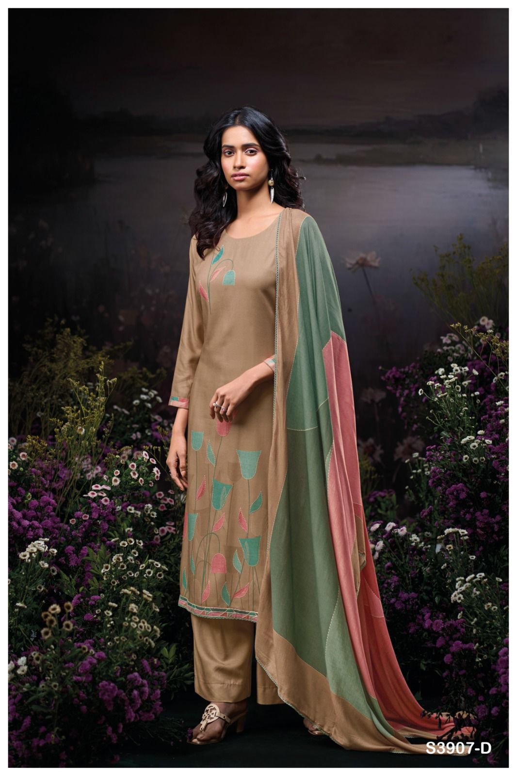 Ganga Cinziana 3907 – Elegant Premium Wool Pashmina Suit Set