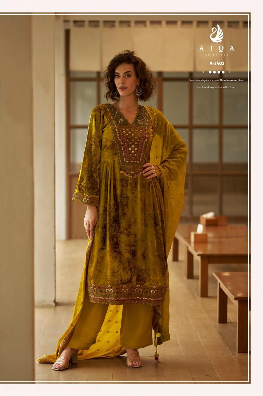 Aiqa Qfaiiz Designer Velvet Suit Set
