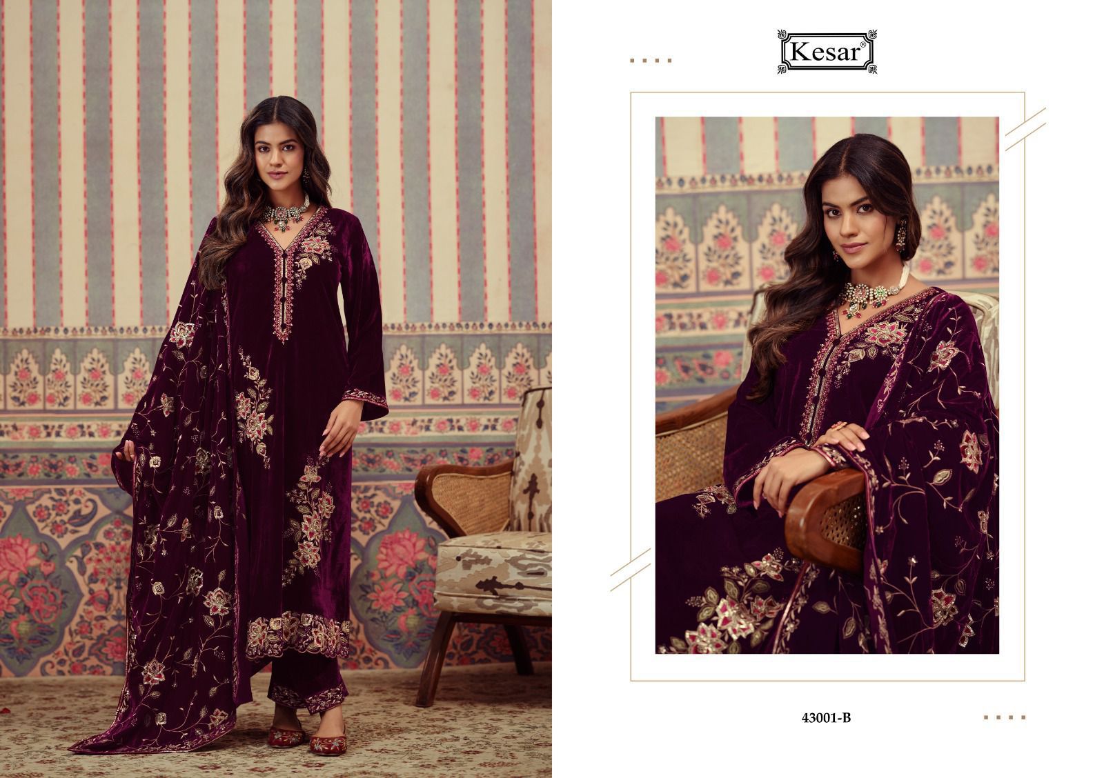 Kesar Murad –  Pure Velvet Suit with Designer Embroidery