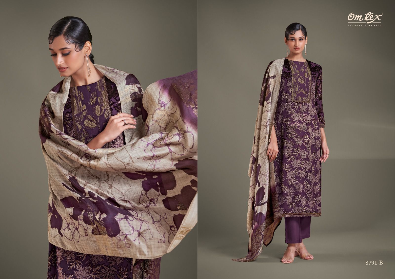 Omtex Layla Velvet Brasso Suit – Embroidered Patchwork