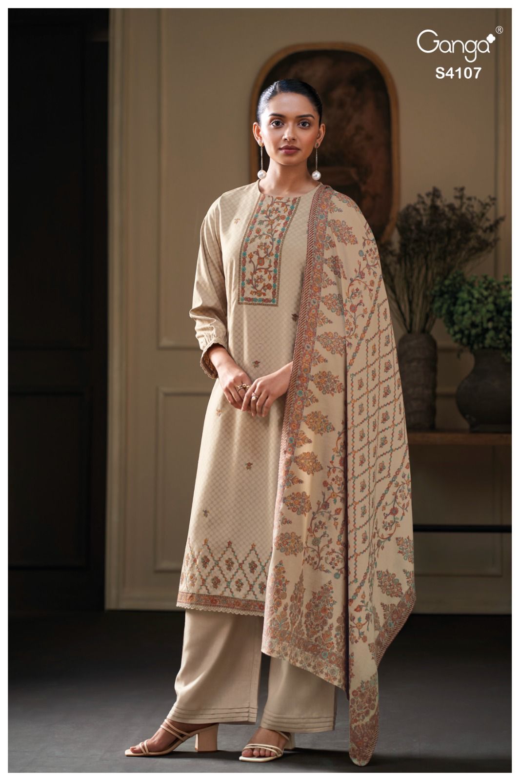 Ganga Ruhyna 4107 | Premium Pure Pashmina Winter Suit Set