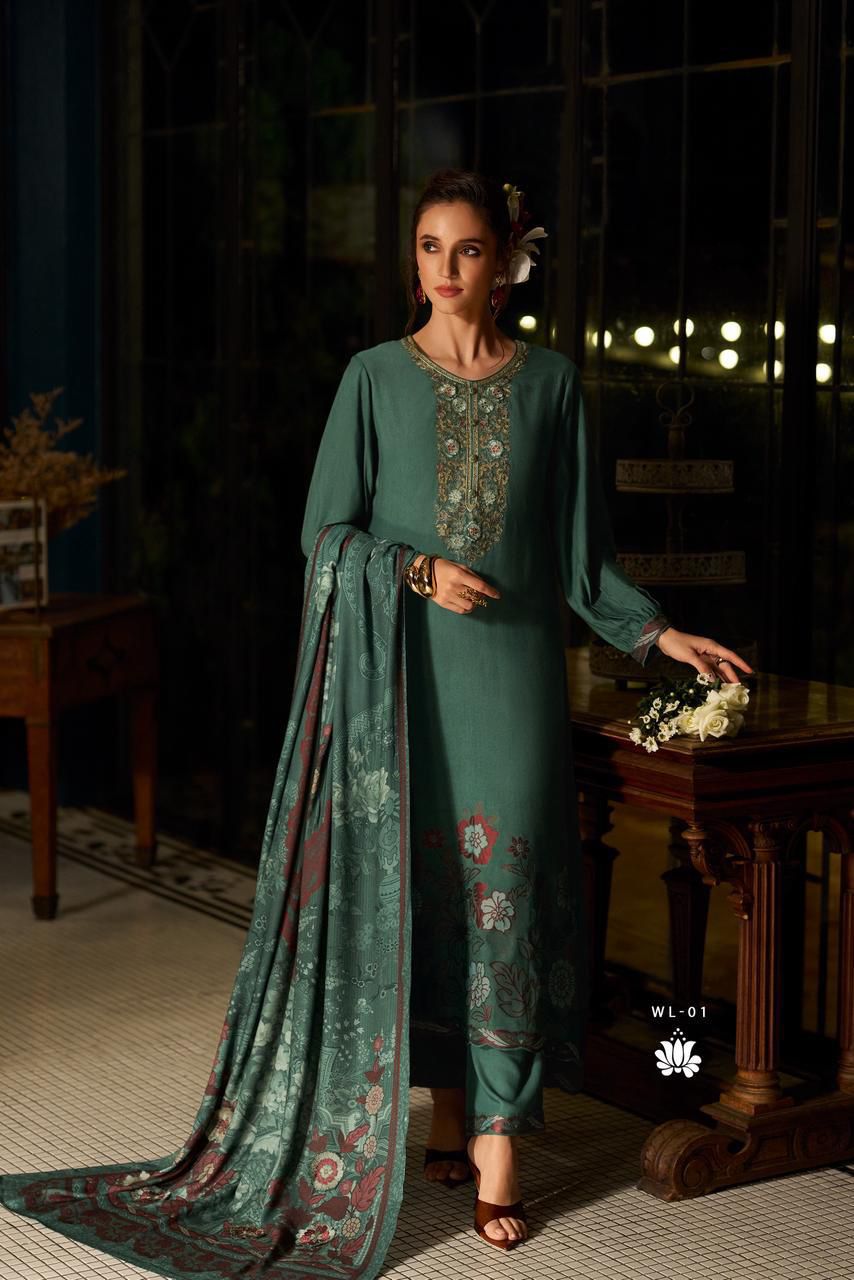 Varsha Woven Legacy | Embroidered Viscose Pashmina Suit