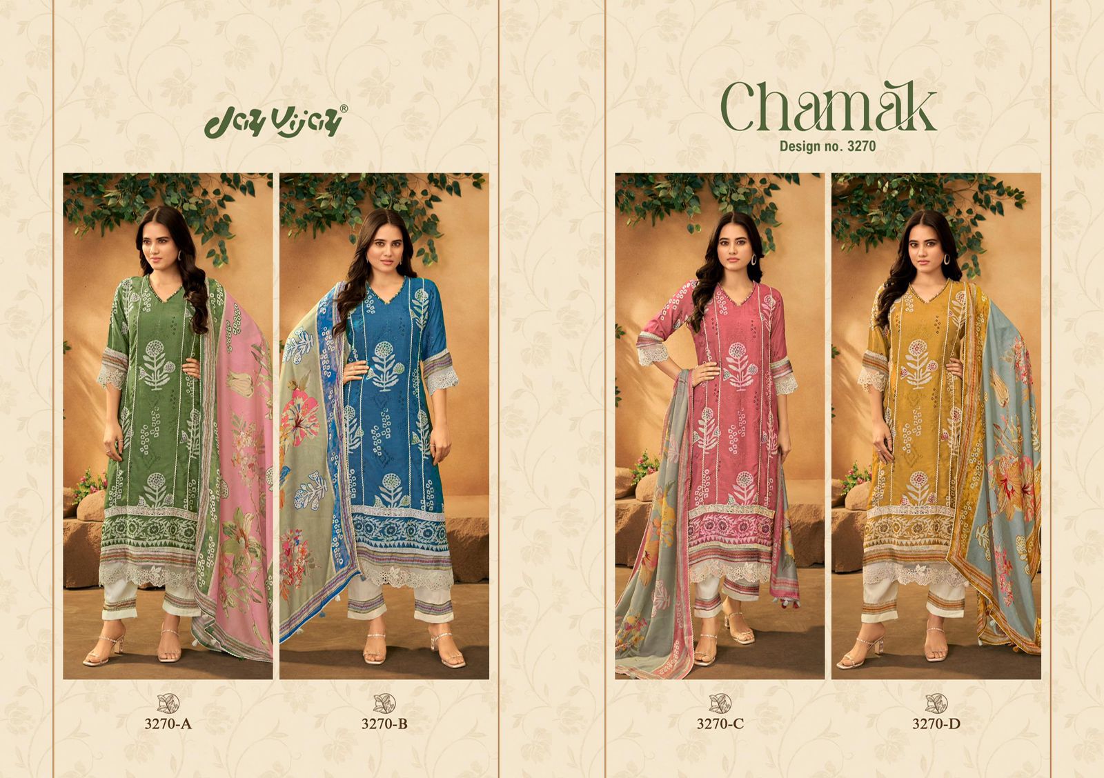 Jay Vijay Chamak pure muslin embroidery hand block print