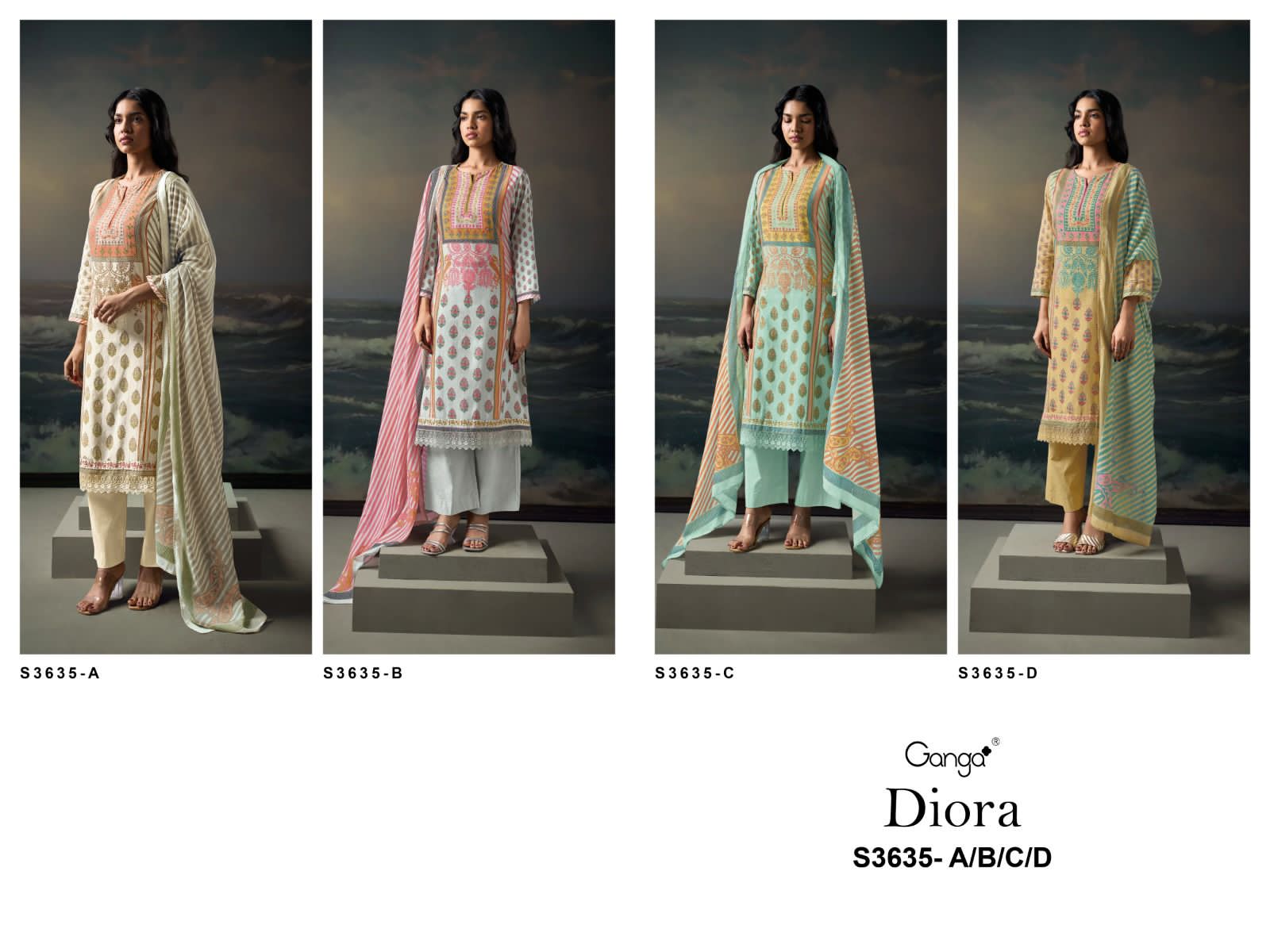 Ganga Diora 3635 premium pure mul printed with hand work