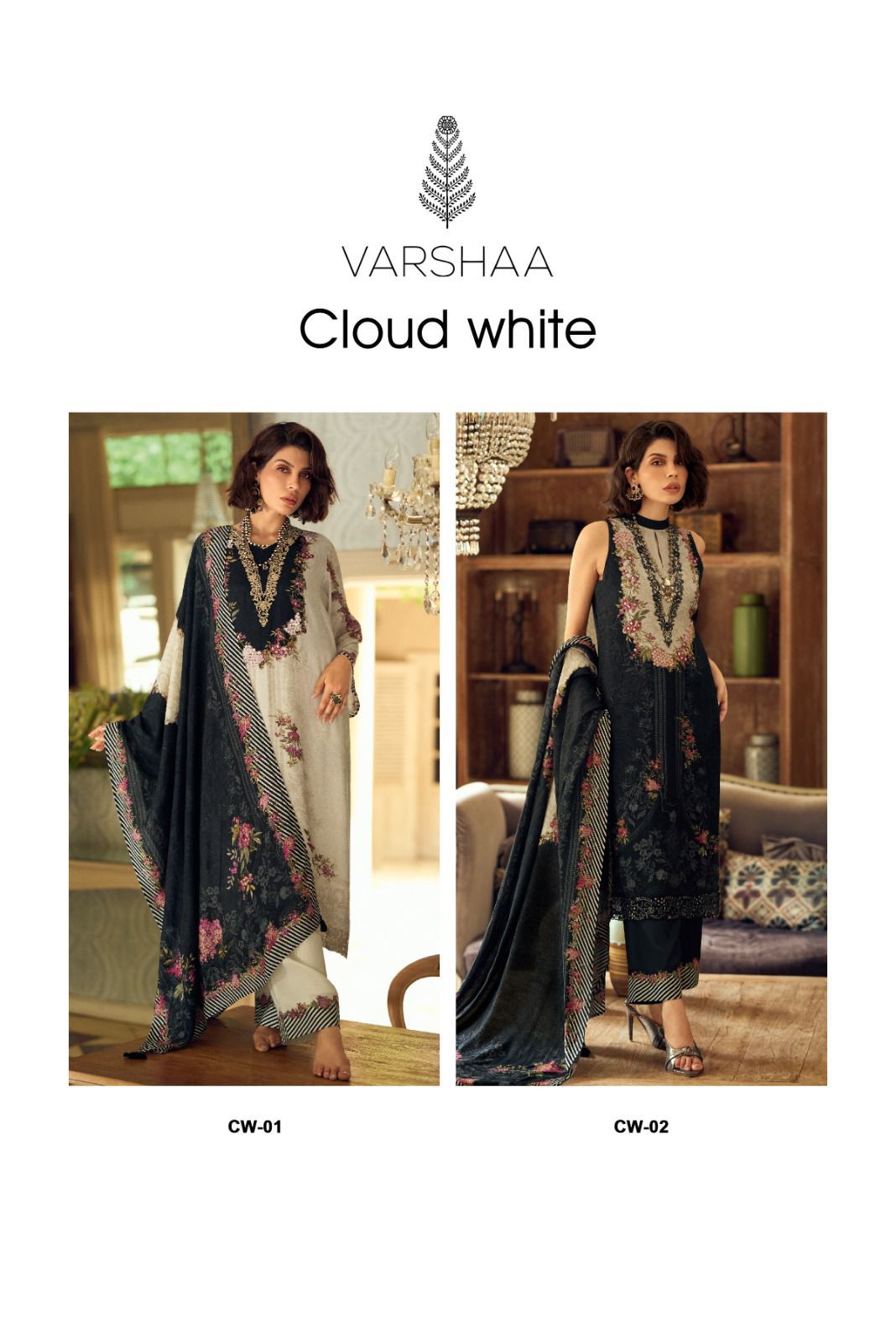 Varsha cloud white viscose muslin ladies suits