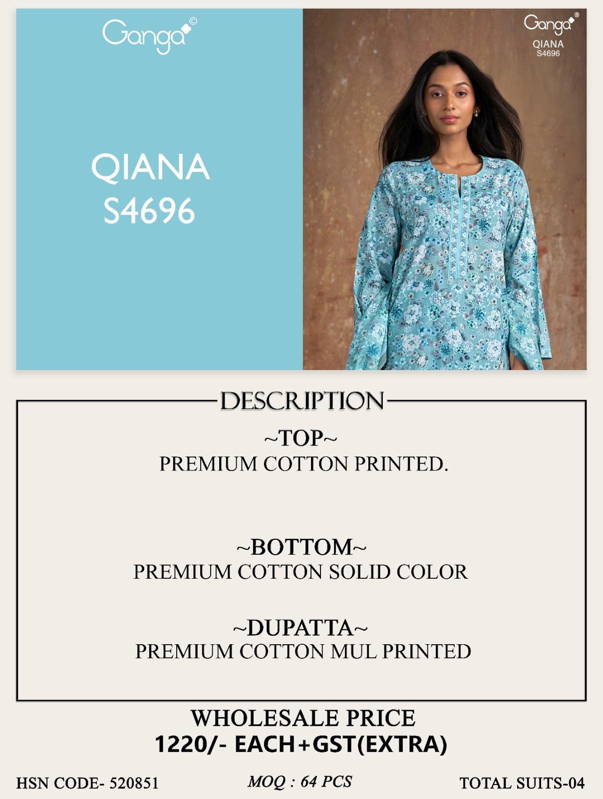 Ganga Qiana 4696 ladies suits wholesalers