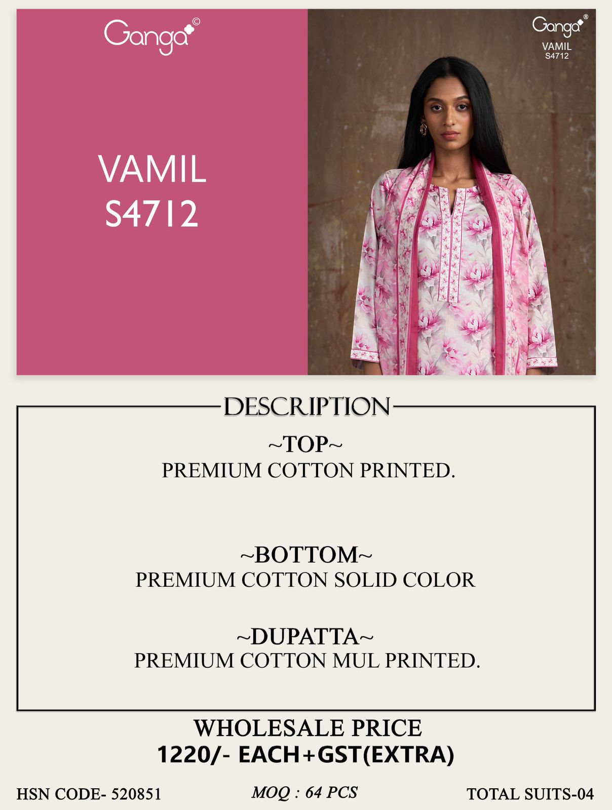 Ganga Vamil 4712 ladies suits wholesalers