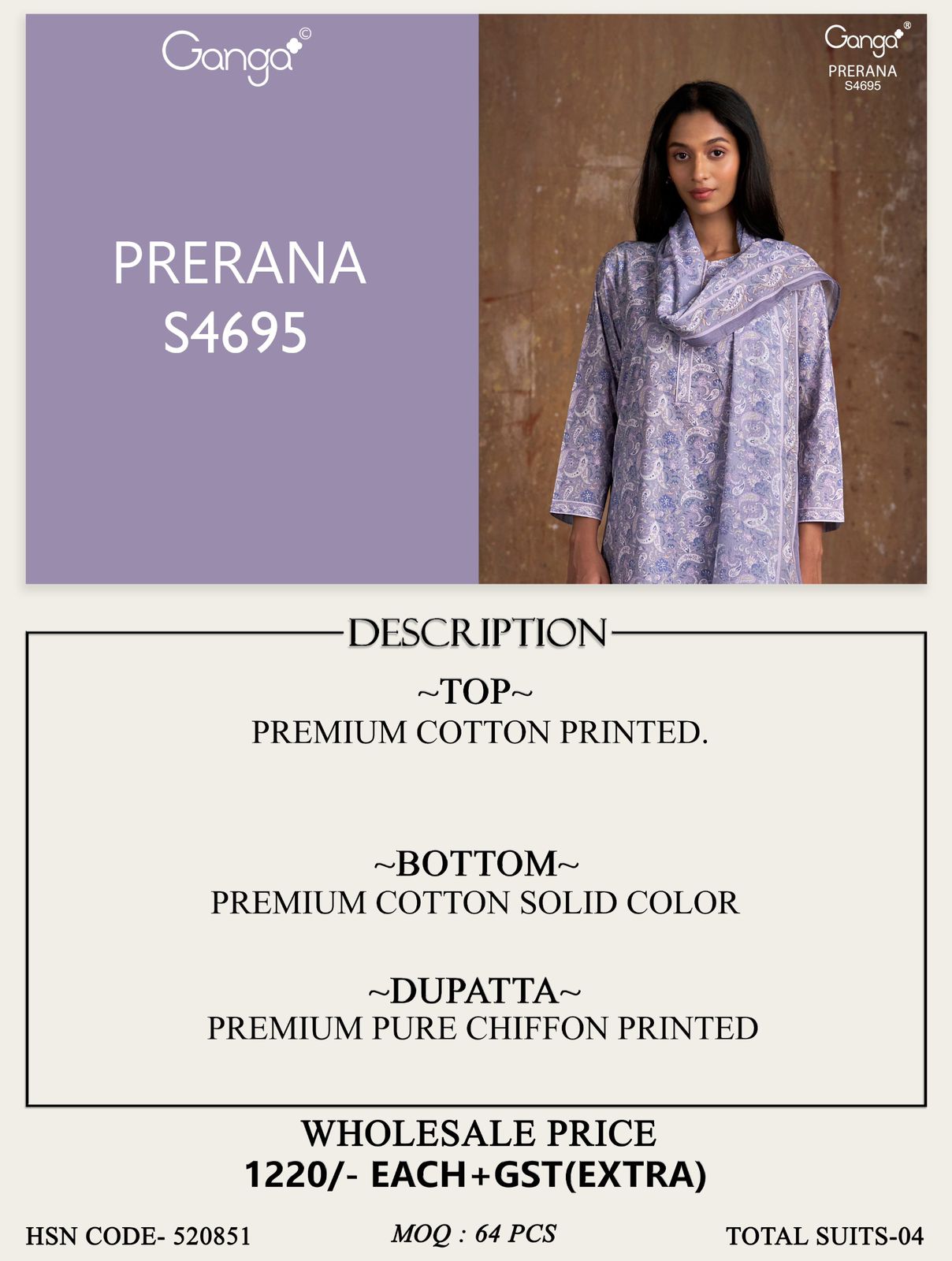 Ganga prerana 4695 cotton ladies suits wholesalers