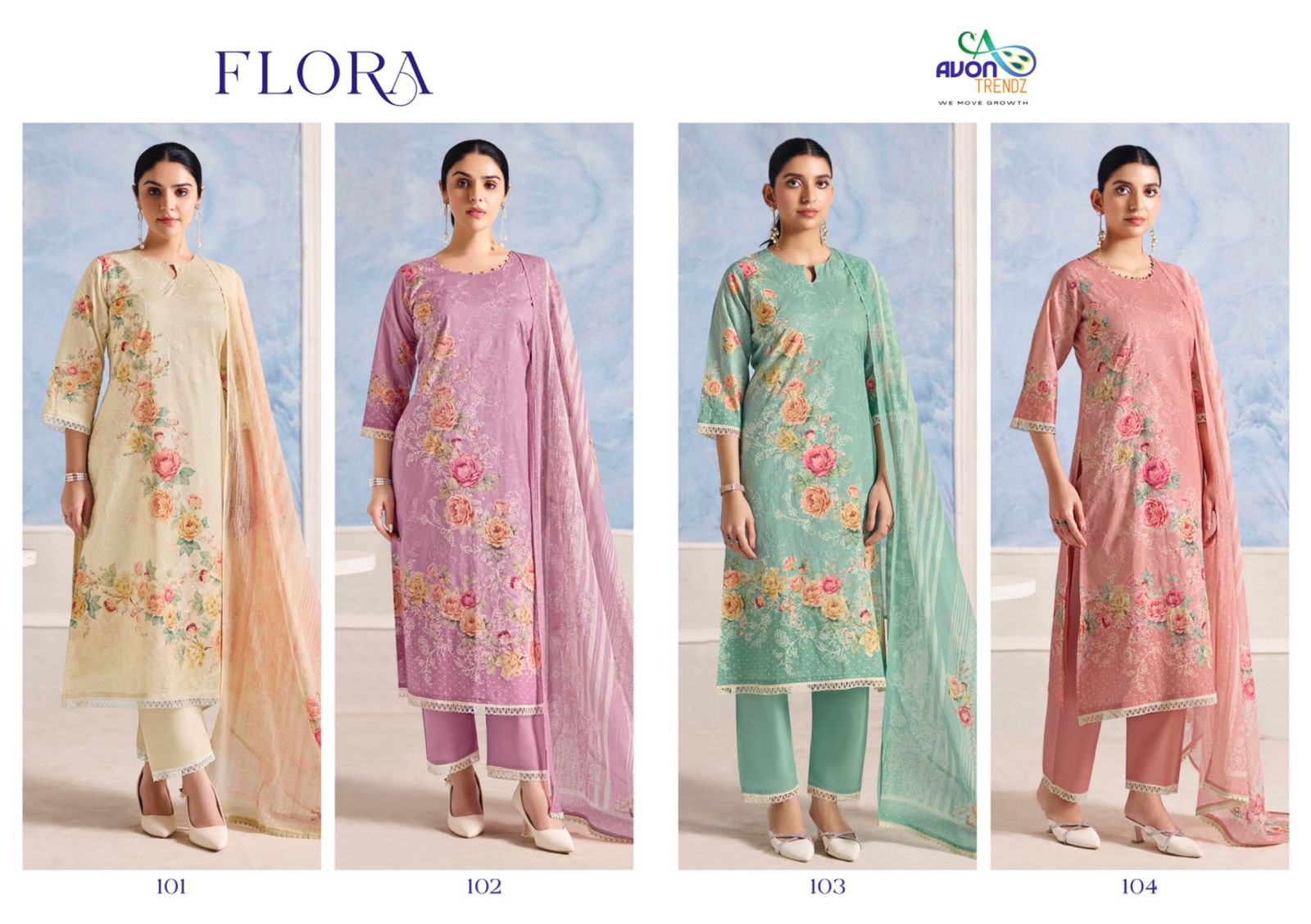 Avon Flora Cotton Lawn Suit with Self Embroidery Digital Print