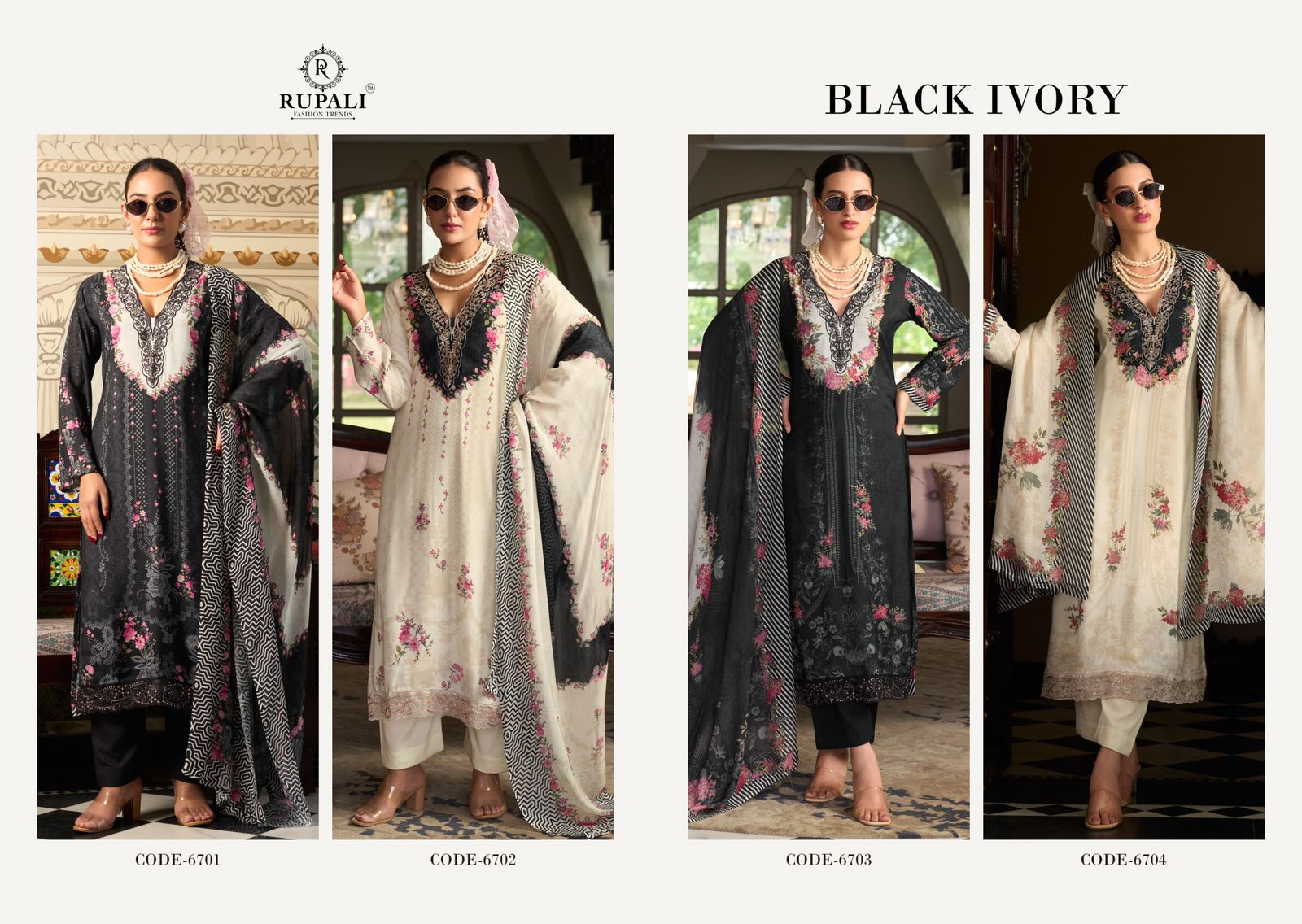 Rupali Black Ivory ladies suits wholesalers