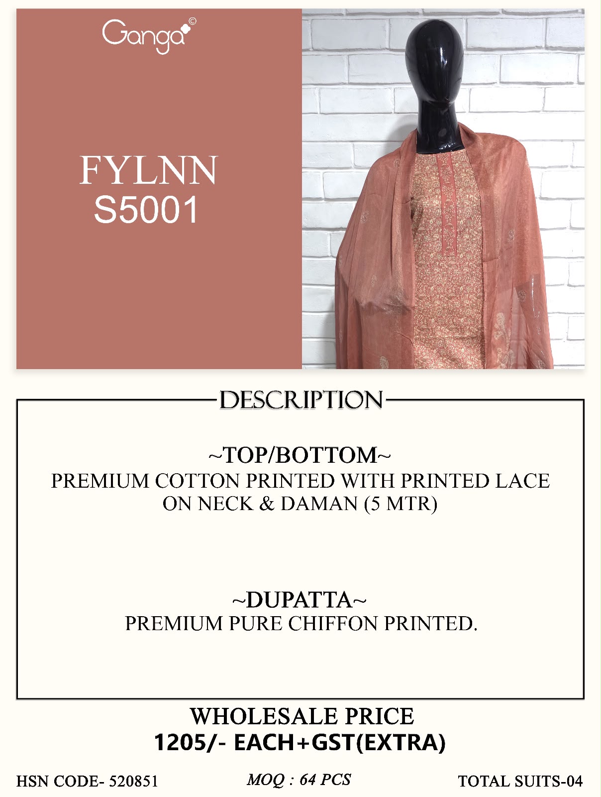 Ganga Fylnn 5001 ladies cotton suits wholesalers