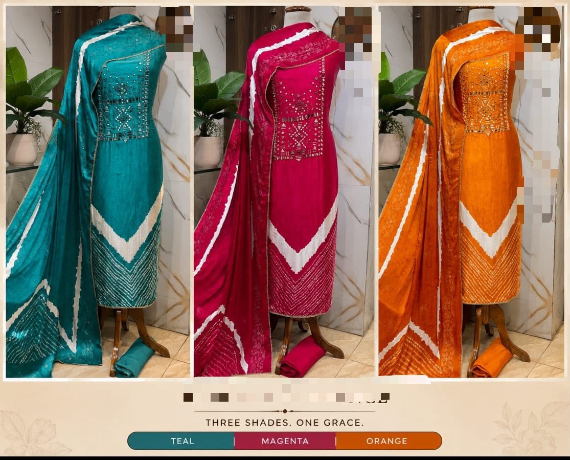 Gajji Silk Suit - 3 Colours Set ladies suits wholesalers