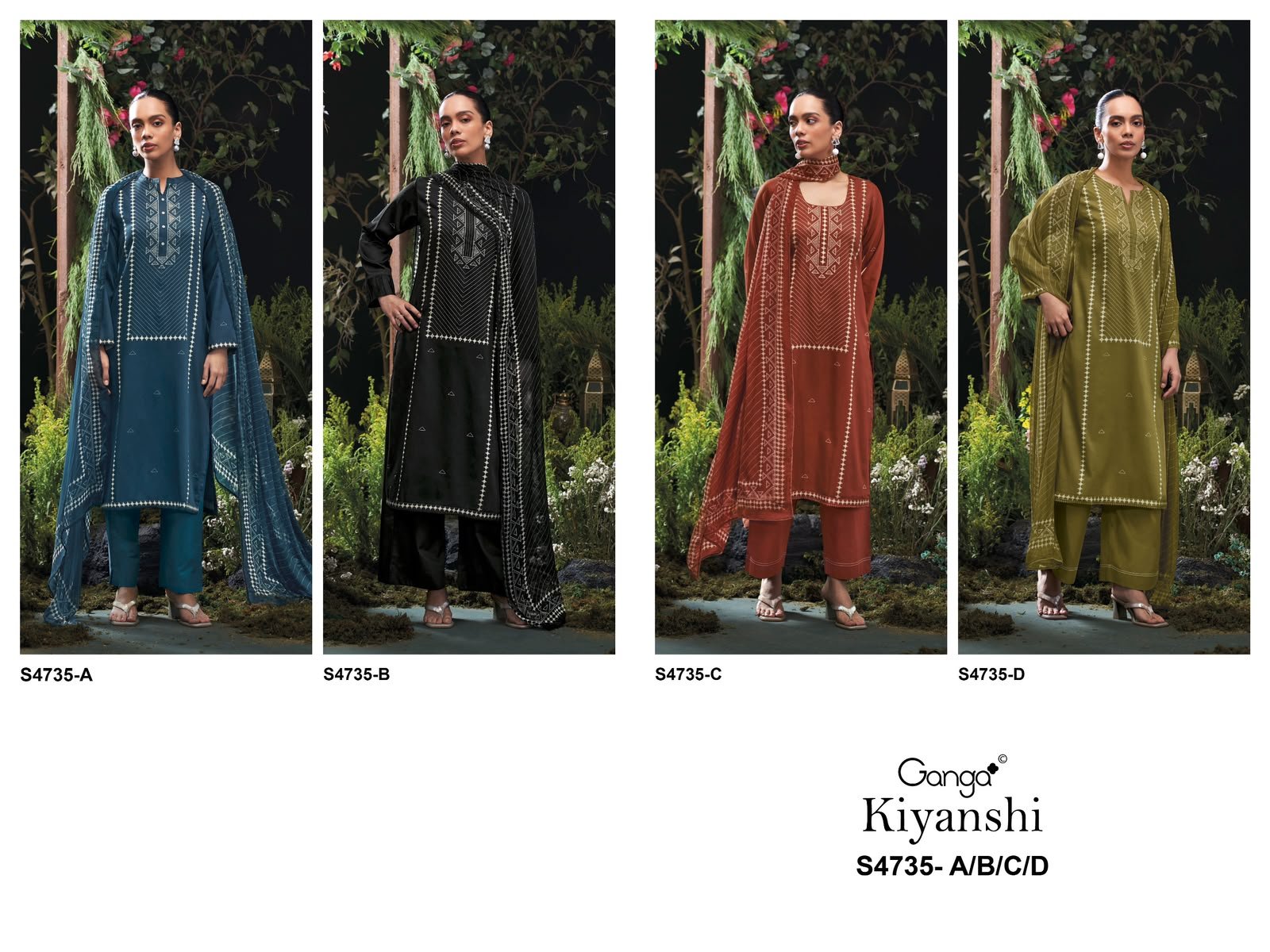 Ganga Kiyanshi 4735 cotton satin suits wholesalers