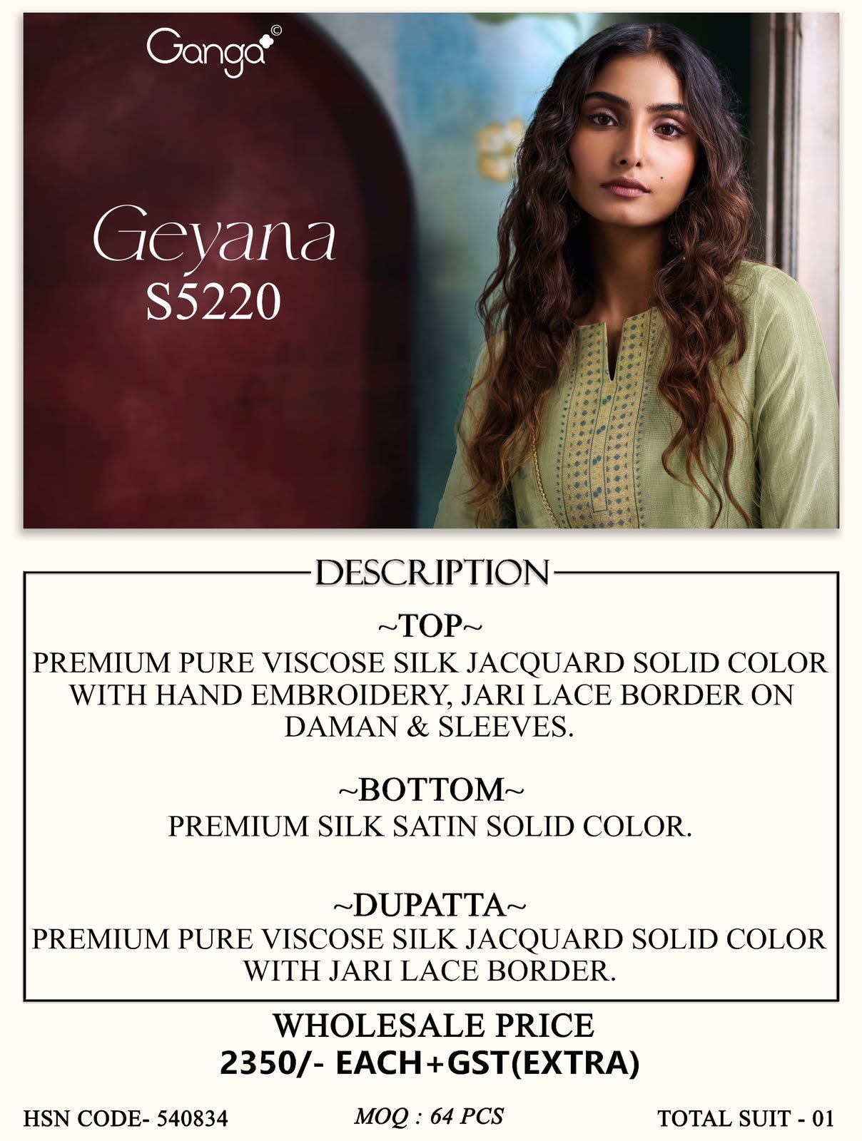 Ganga Geyana 5220 viscose silk jacquard suits