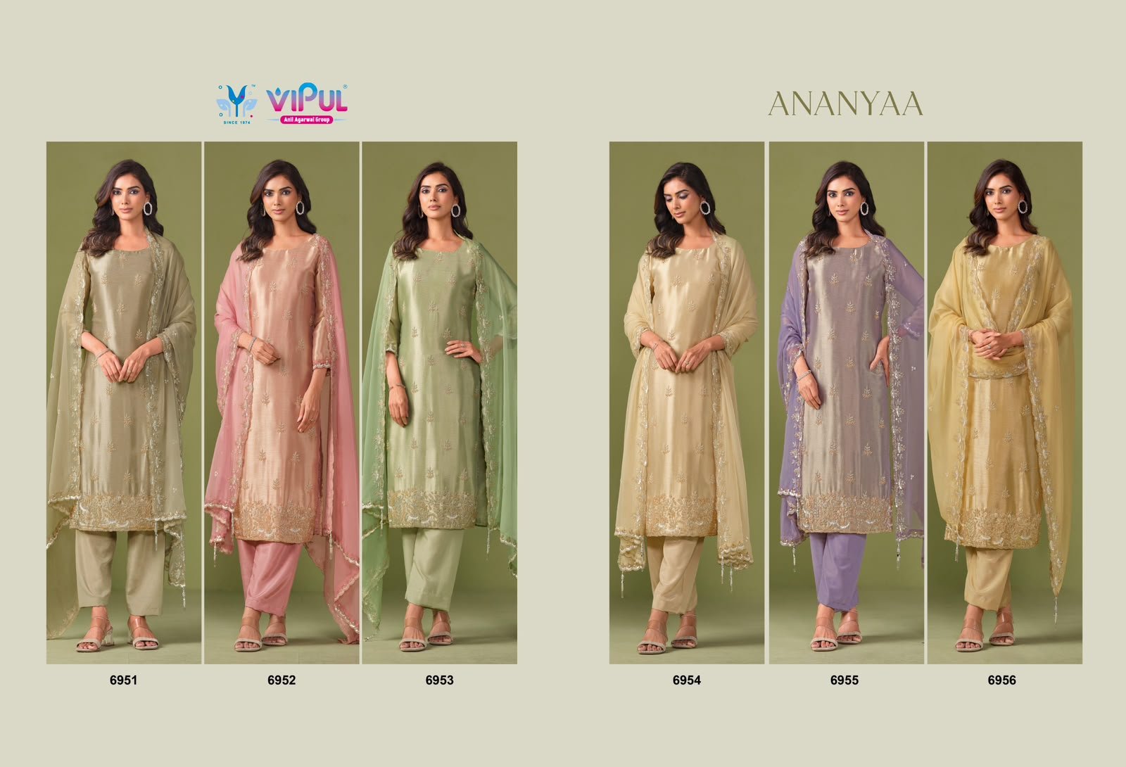 Vipul Ananyaa Giraffe Zari Beads Suit - 6 Designs | Heavy Beads Work Organza Dupatta