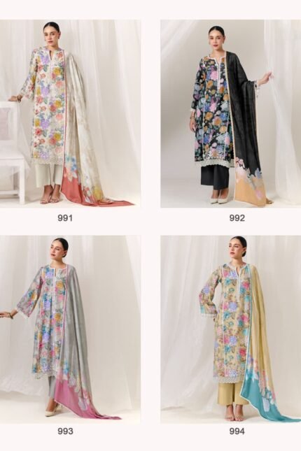 Kimora Rosa Pure Muslin Digital Print Suit - 4 Designs @ ₹1875 | Resham Embroidery