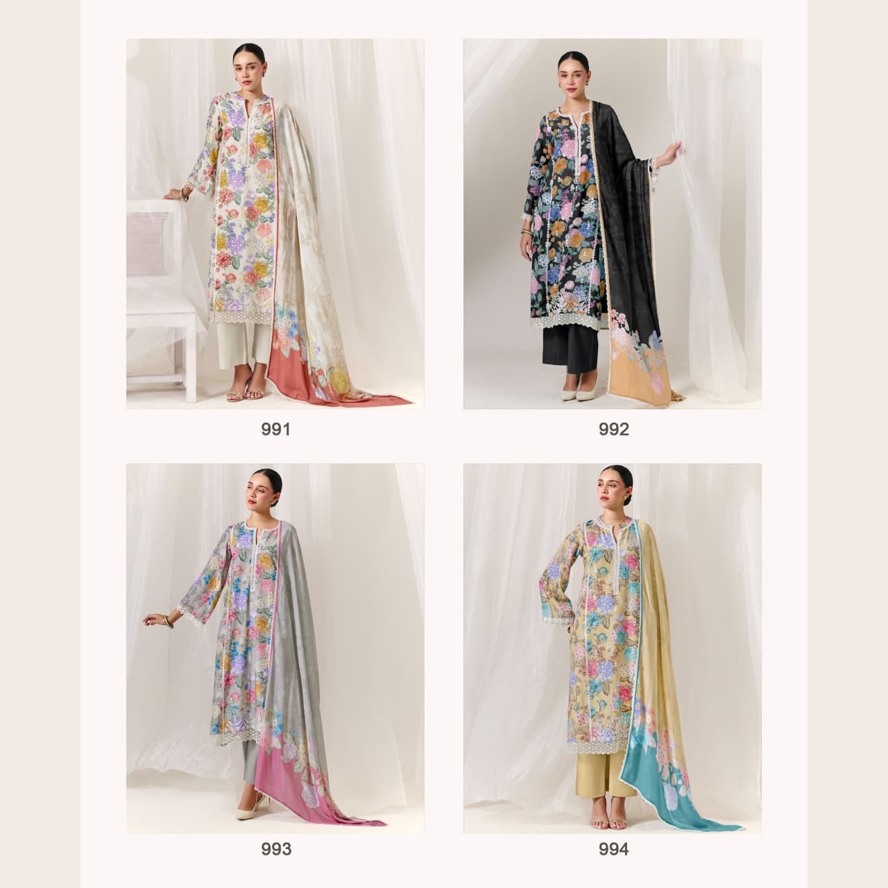 Kimora Rosa Pure Muslin Digital Print Suit - 4 Designs @ ₹1875 | Resham Embroidery