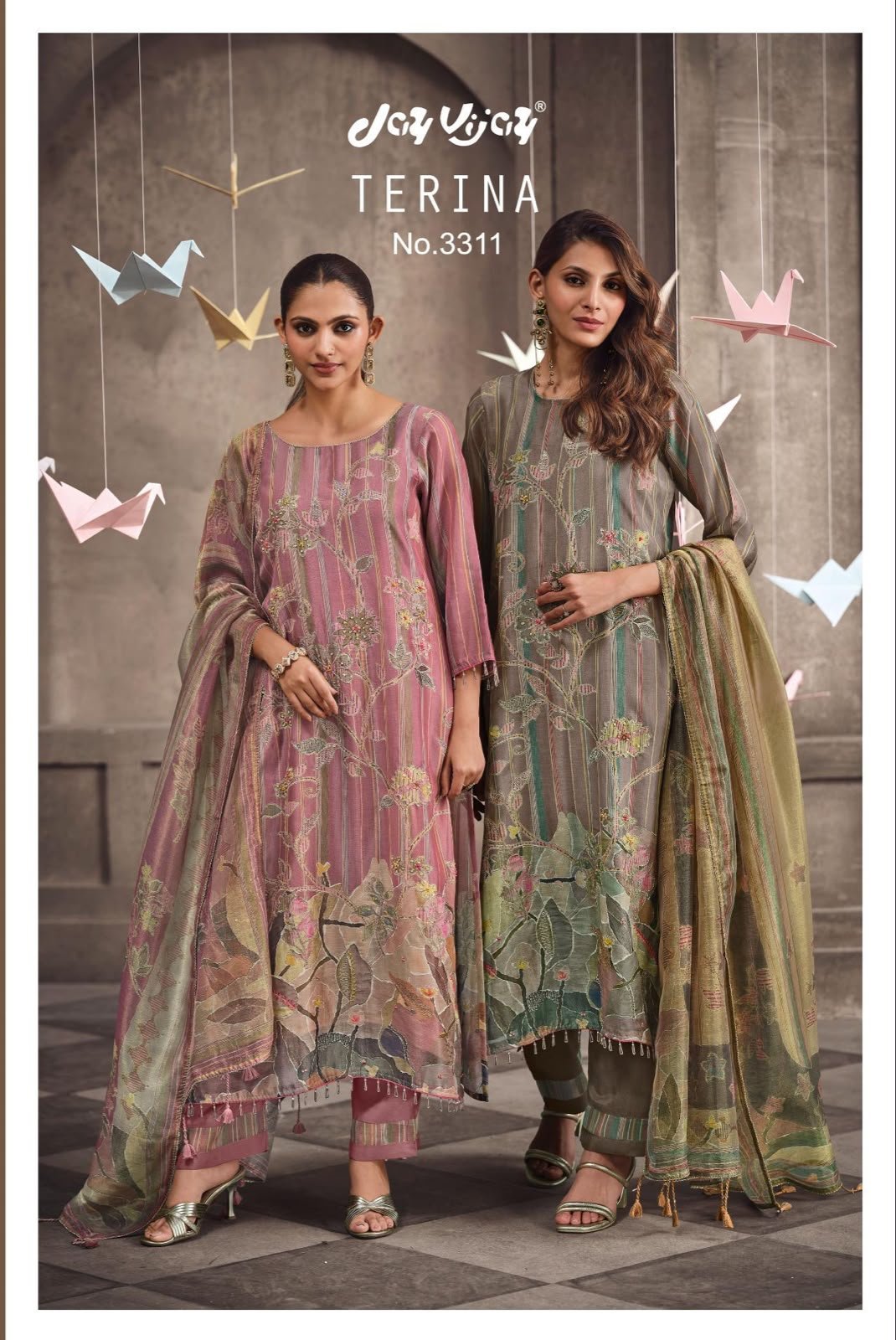 Jay Vijay Terina 3311 Tissue Chanderi Digital Suit - 4 Designs @ ₹2075 | Hand Work Lace