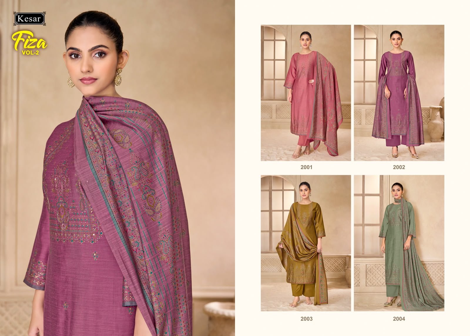 Kesar Fiza -2 D.no. 2001 Gadwal Silk Digital Suit - 4 Designs @ ₹830 | Hand Work Muslin Bottom