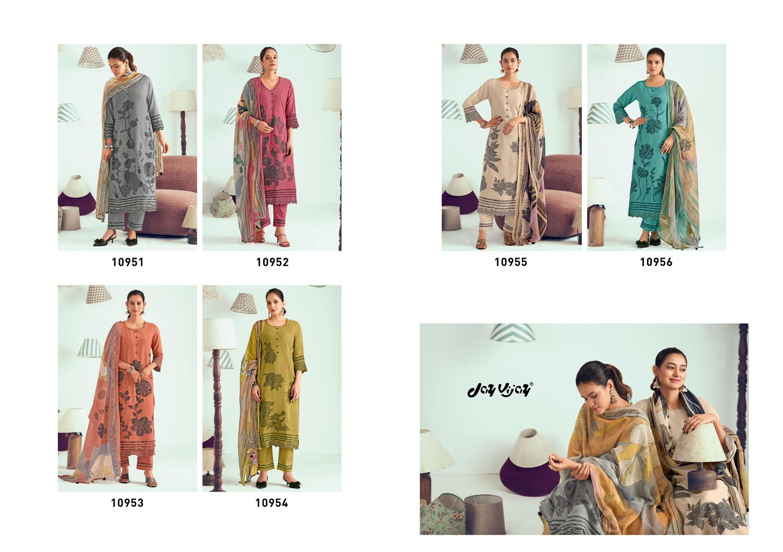 Jay Vijay Hits of Jugnu  Malai Chanderi Embroidery Suit - 6 Designs @ ₹1990 | Kota Dupatta Lace
