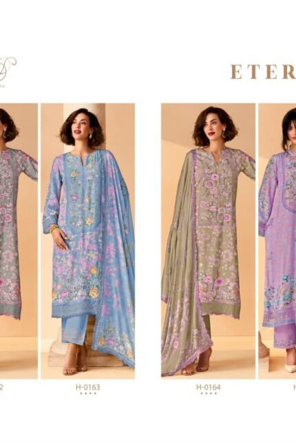 Kimora Eternal - 2Muslin Resham Embroidery Suit - 6 Designs @ ₹2175 | Chinnon Scallop Dupatta